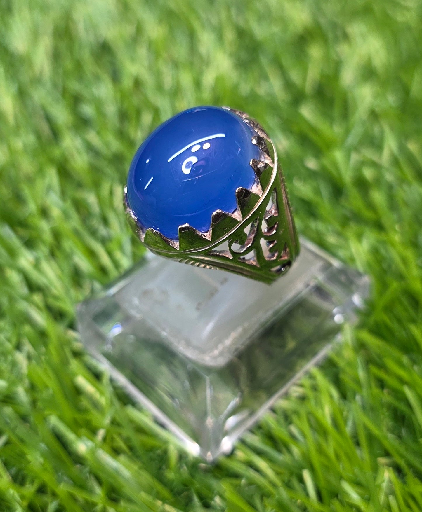 Premium Quality Blue Aqeeq Ring