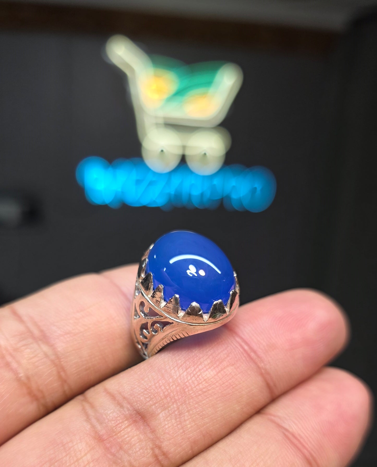Premium Quality Blue Aqeeq Ring