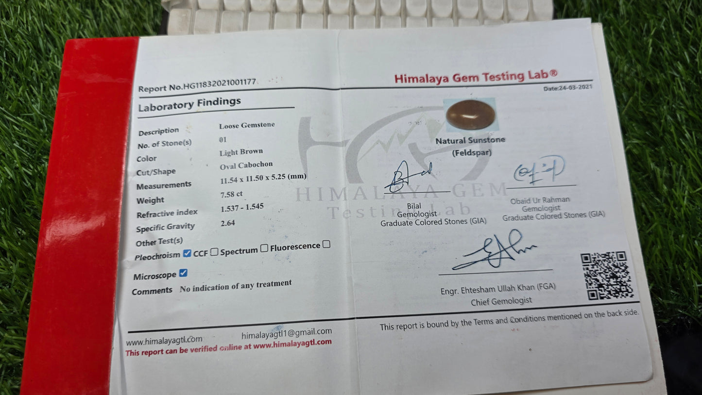 Sun Stone With Lab Certificate