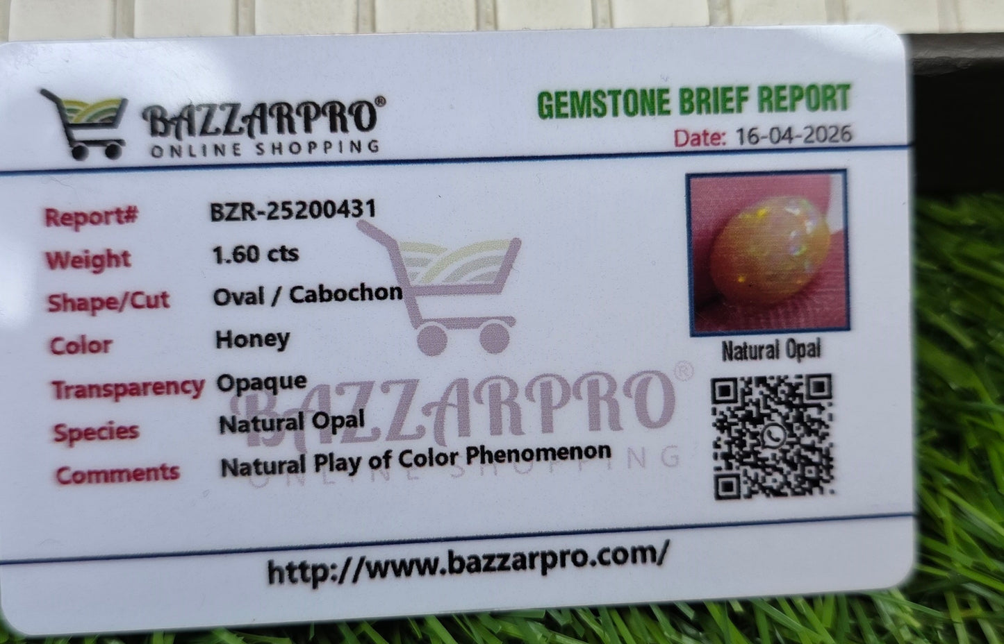 Natural Full Fire Opal Stone With Lab Certificate