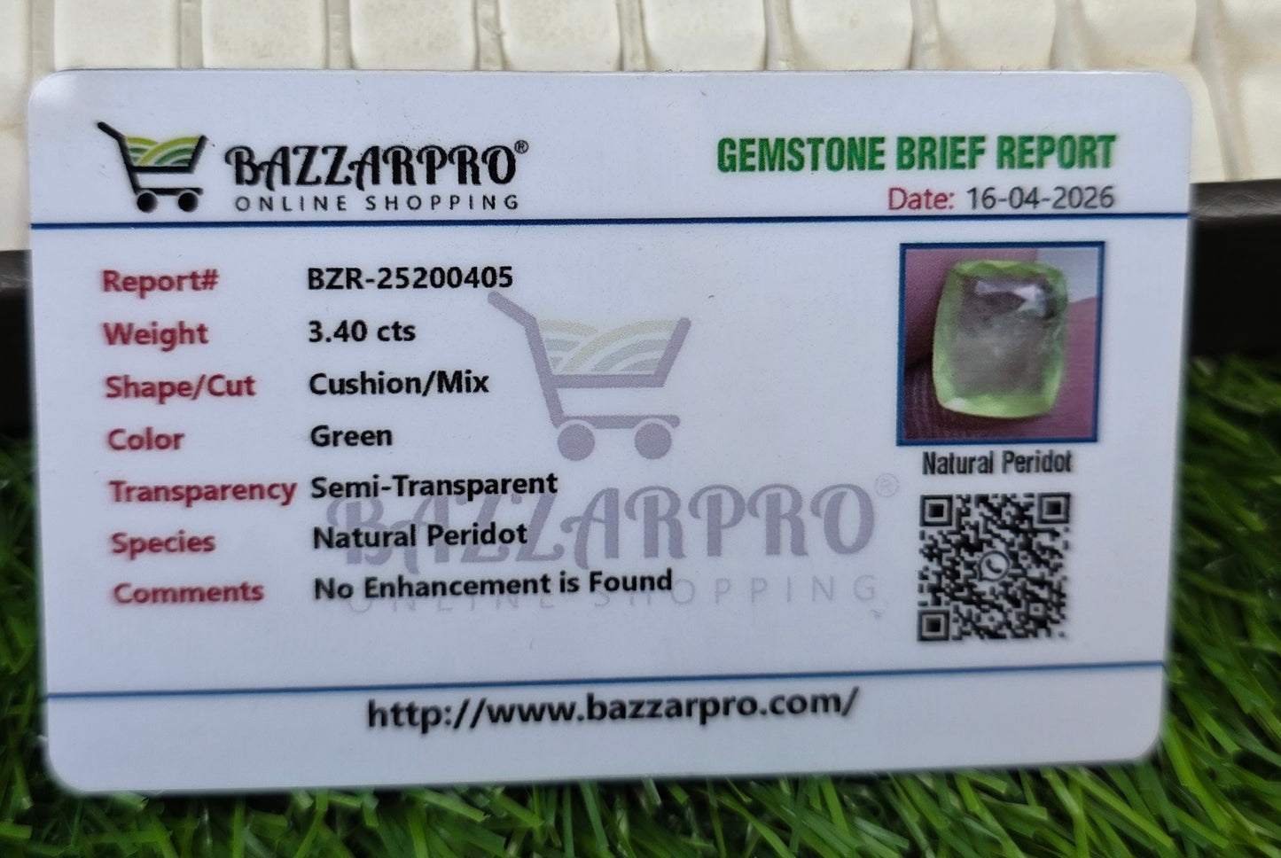 Natural Peridot Stone With Lab Certificate