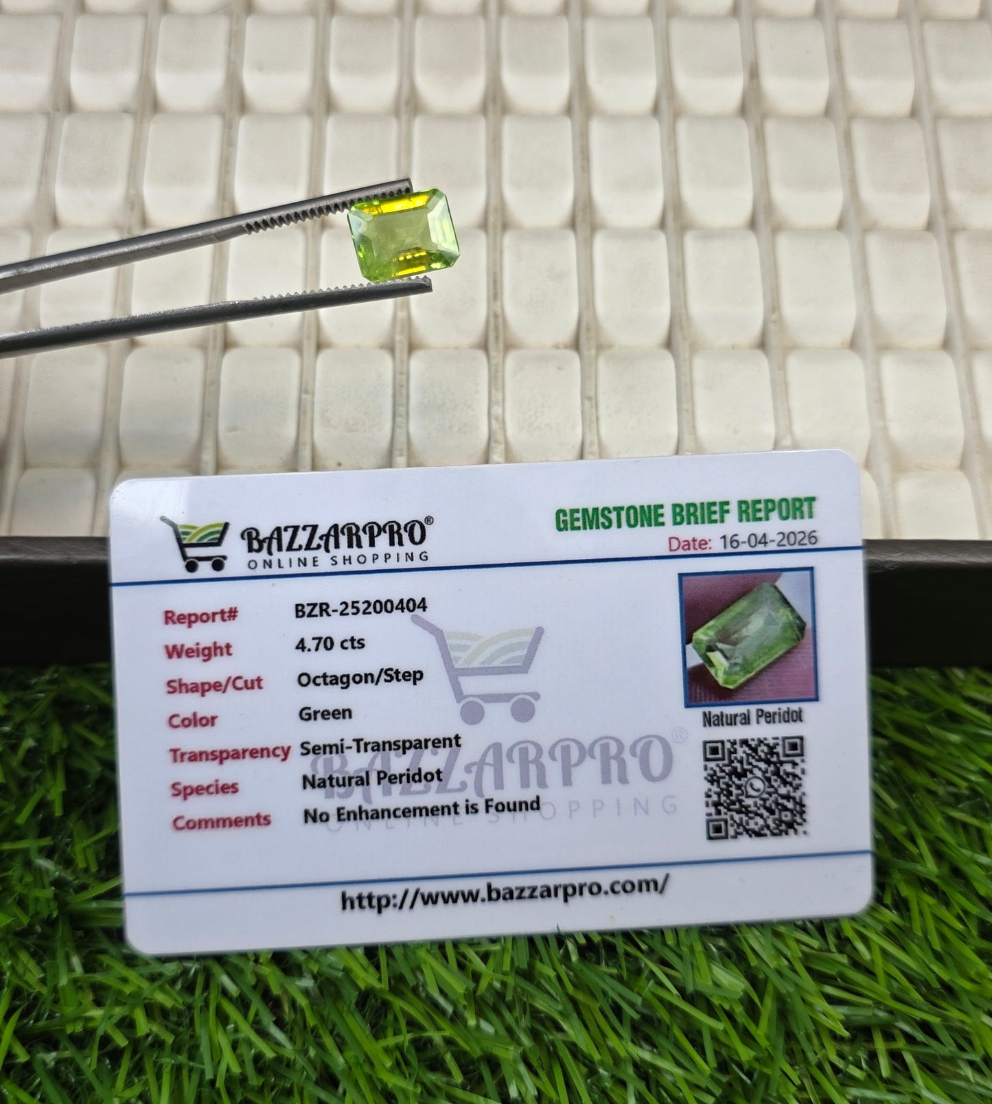 Natural Peridot Stone With Lab Certificate