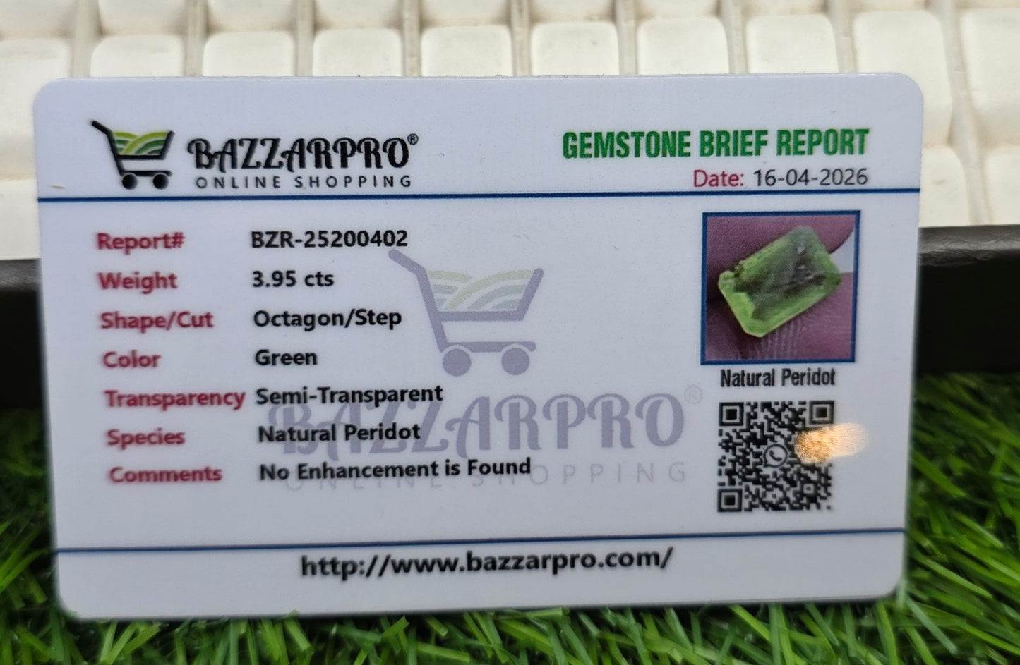 Natural Peridot Stone With Lab Certificate