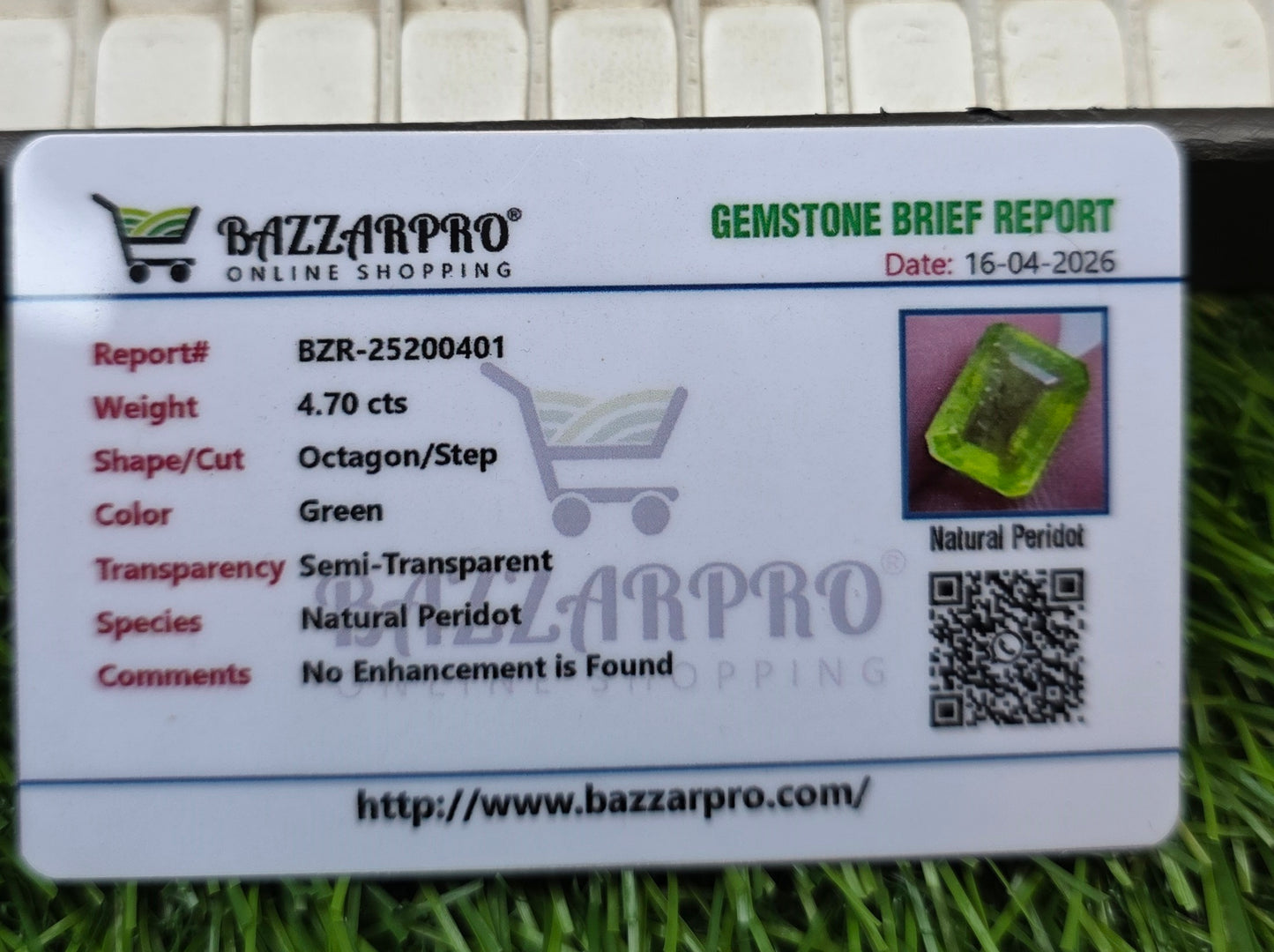 Natural Peridot Stone With Lab Certificate