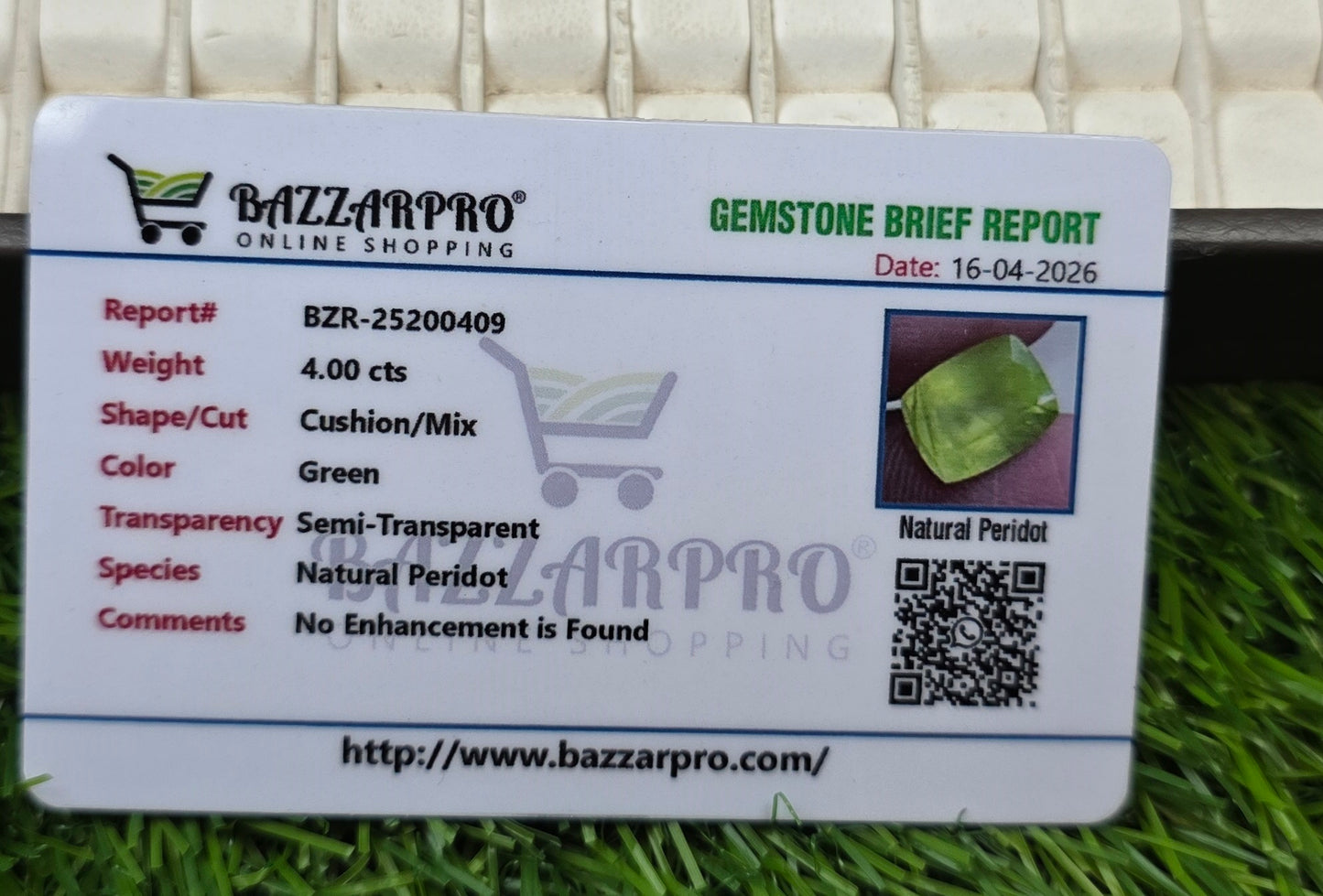 Natural Peridot Stone With Lab Certificate
