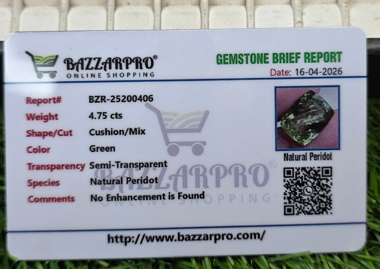 Natural Peridot Stone With Lab Certificate