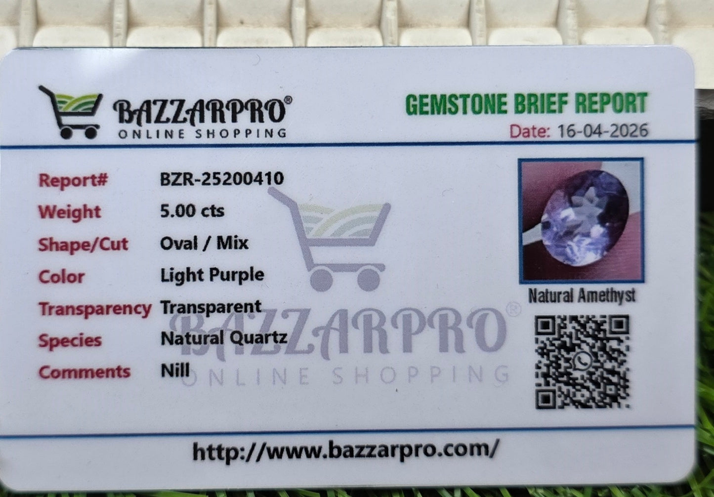 Natural Amethyst Stone With Lab Certificate