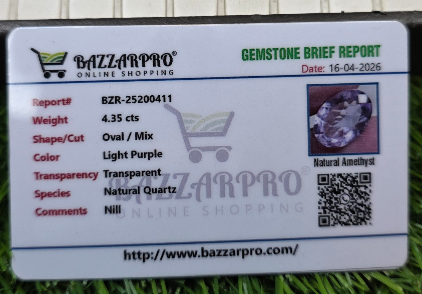 Natural Amethyst Stone With Lab Certificate