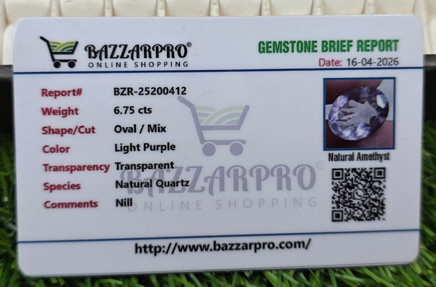 Natural Amethyst Stone With Lab Certificate