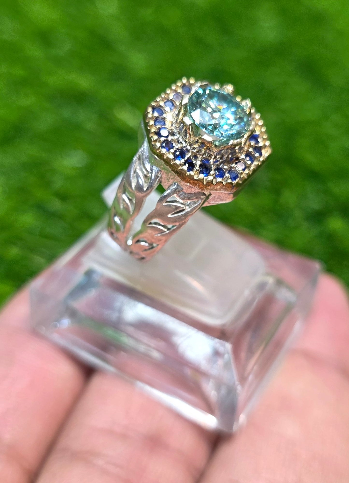 Premium Quality Vintage Style Aqua Moissanite Ring