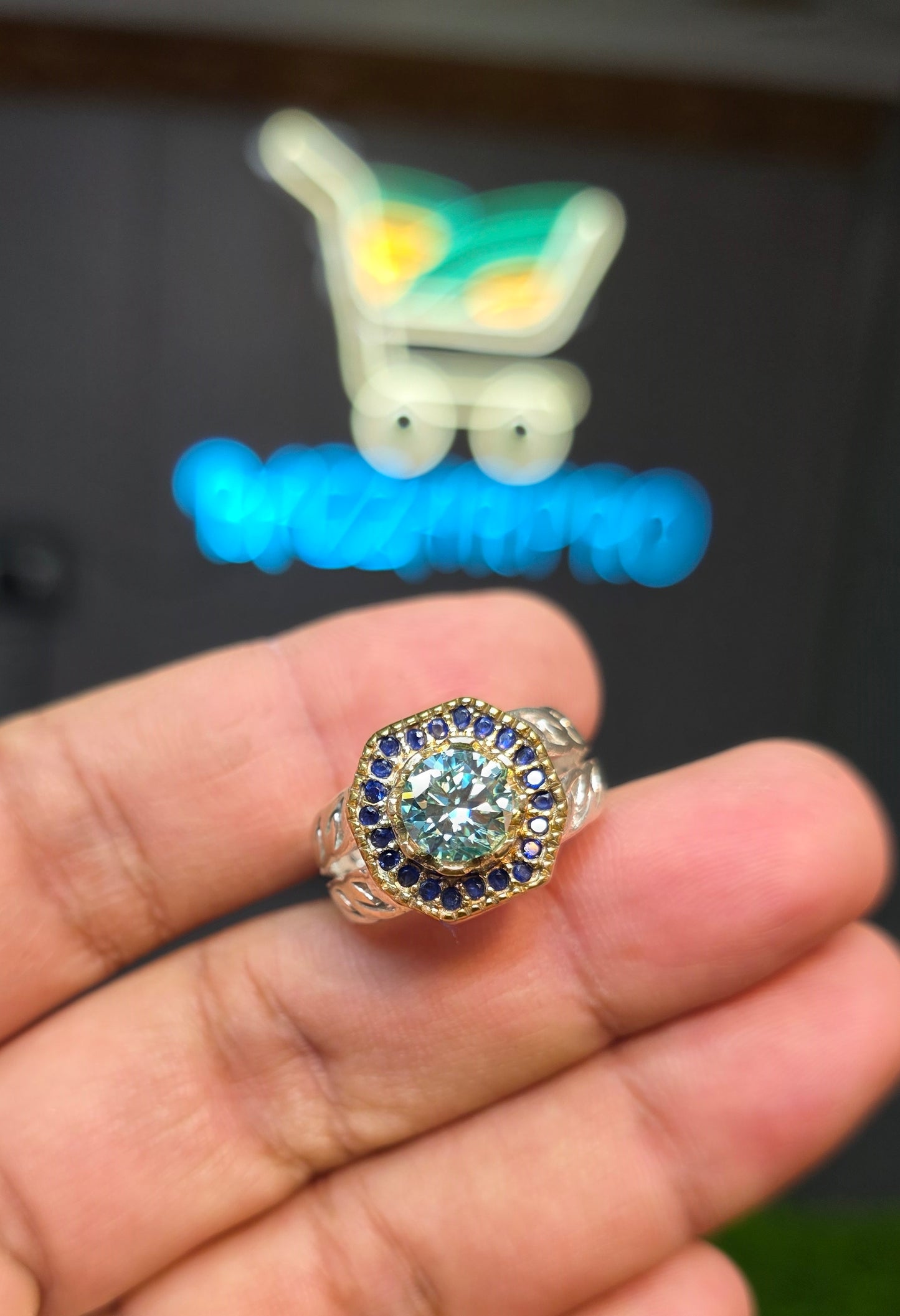 Premium Quality Vintage Style Aqua Moissanite Ring