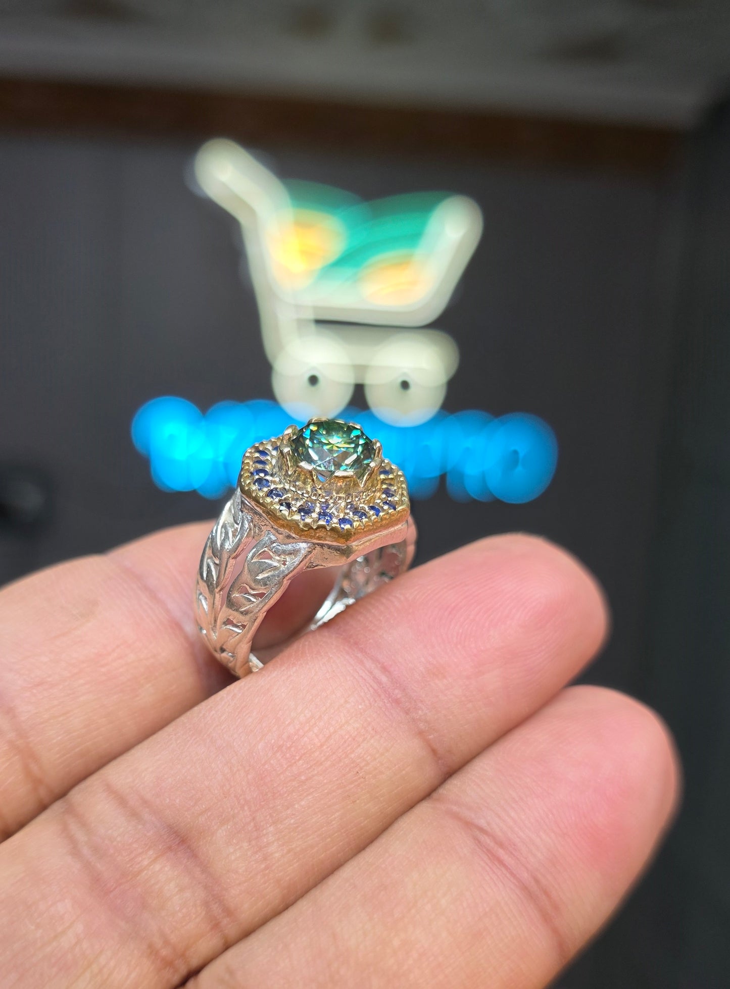 Premium Quality Vintage Style Green Moissanite Ring