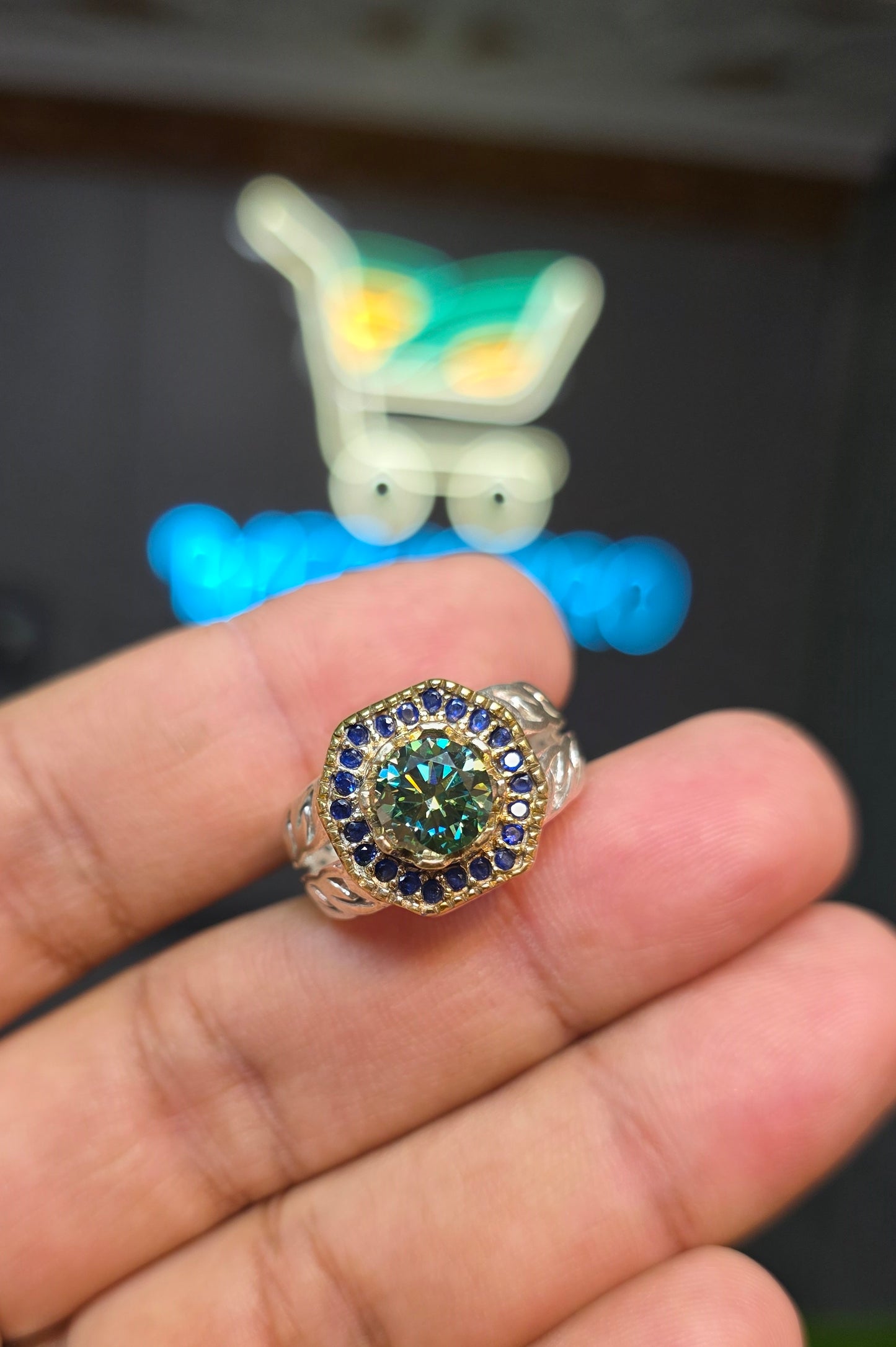 Premium Quality Vintage Style Green Moissanite Ring