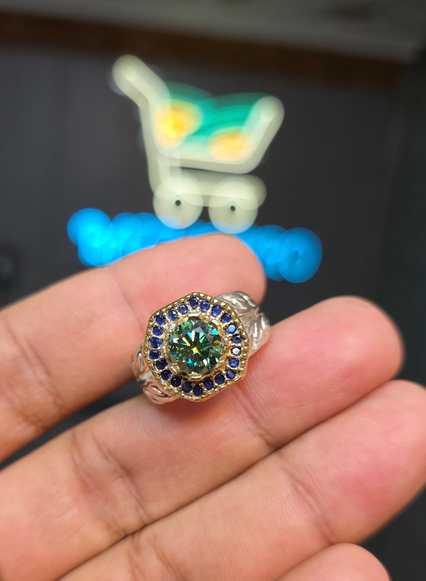 Premium Quality Vintage Style Green Moissanite Ring