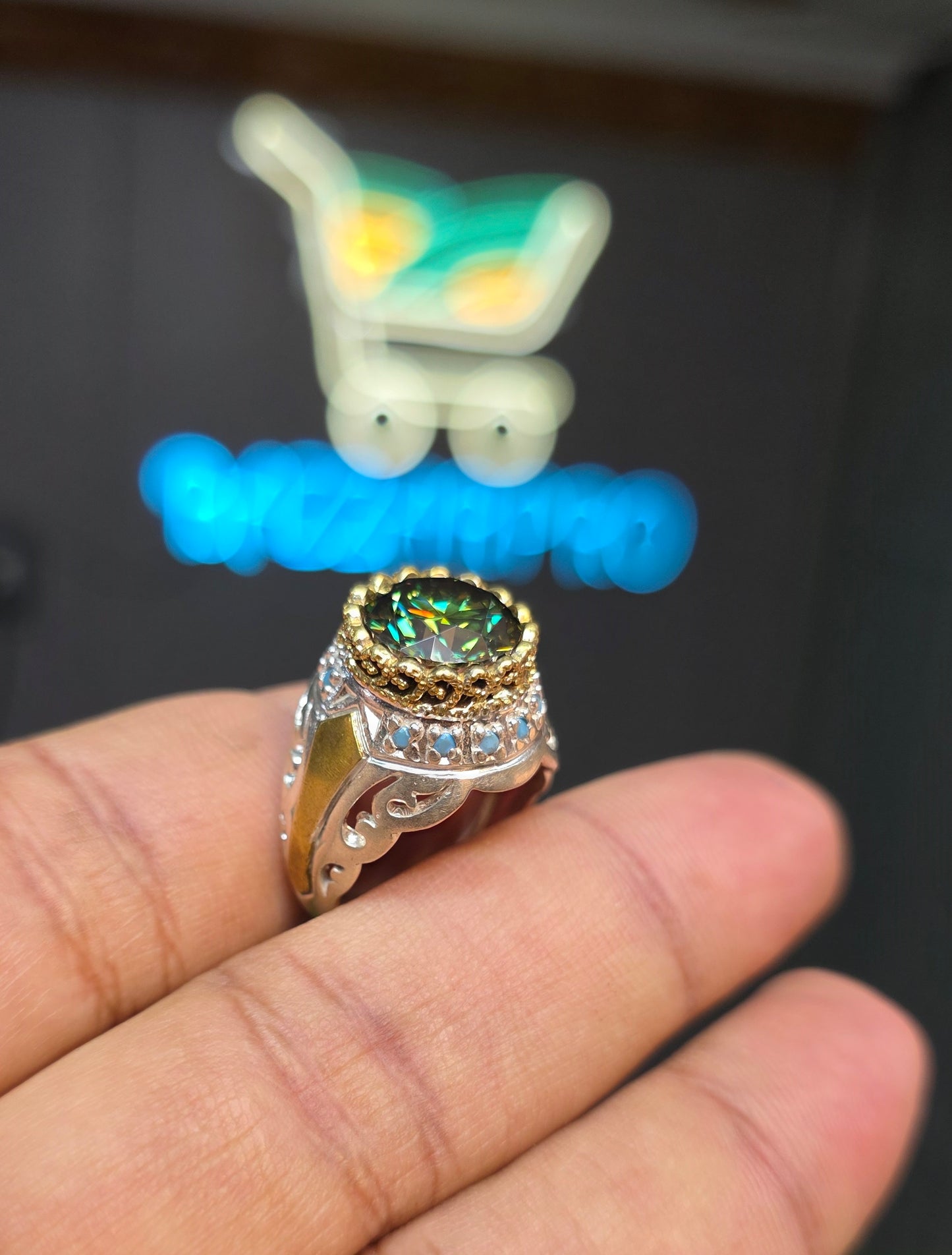 Premium Quality Vintage Style Green Moissanite Ring
