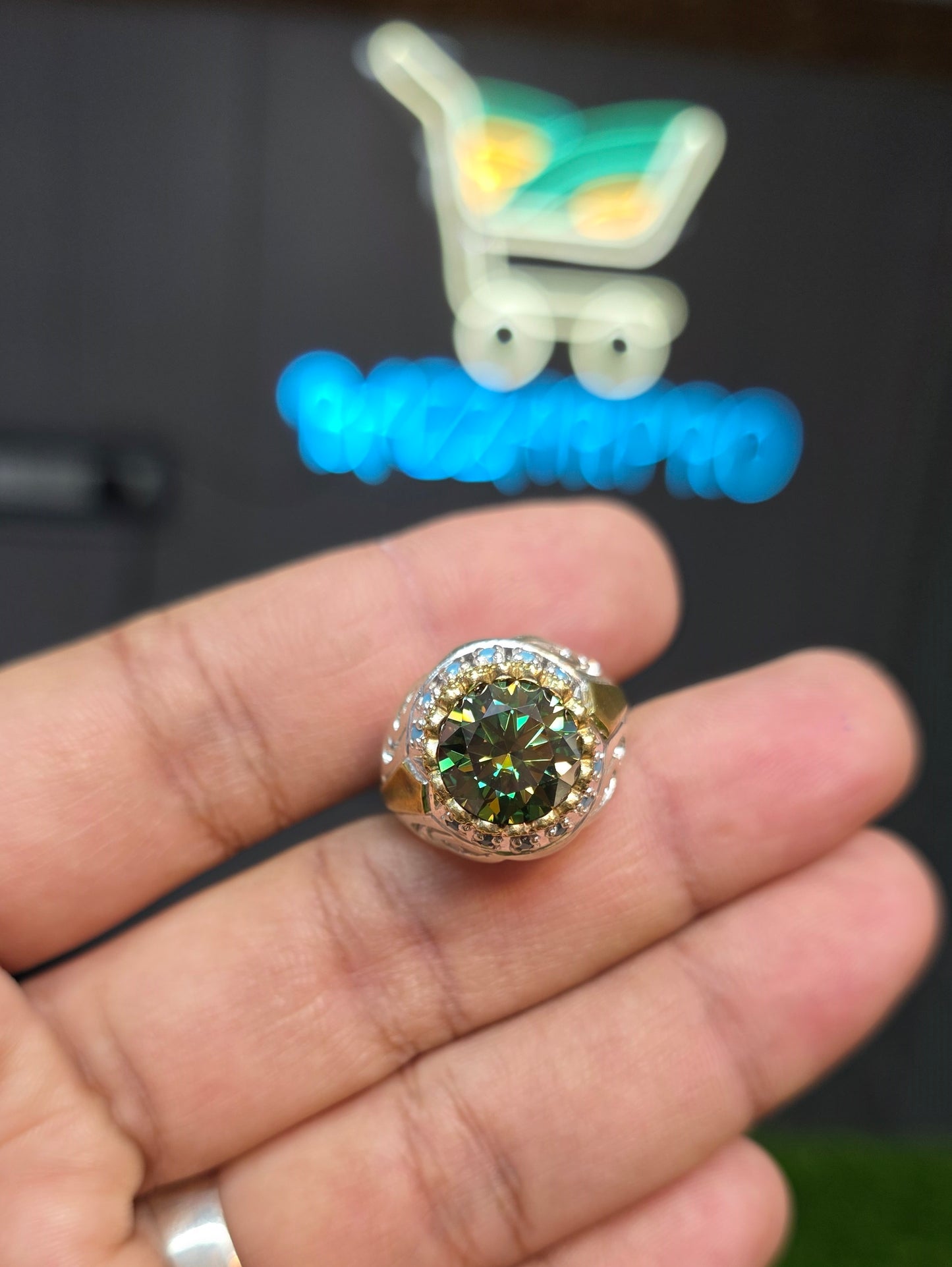 Premium Quality Vintage Style Green Moissanite Ring