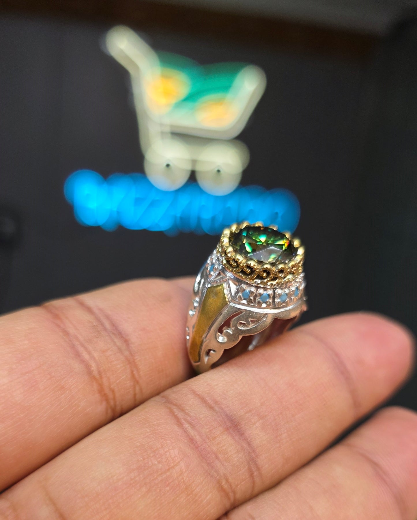 Premium Quality Vintage Style Green Moissanite Ring