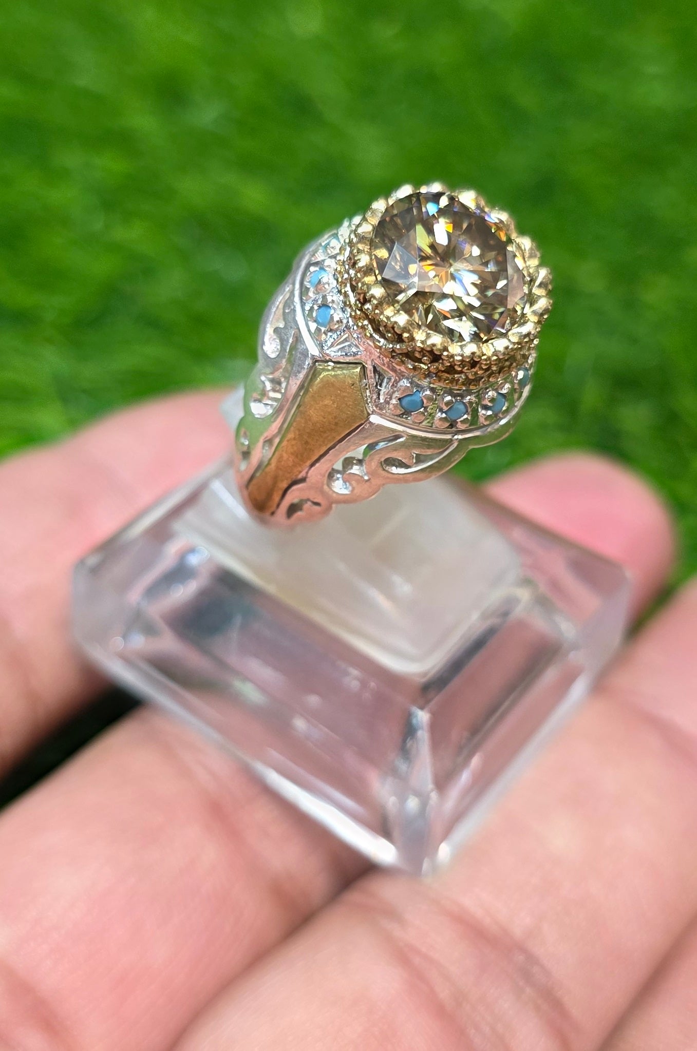 Premium Quality Vintage Style Golden Moissanite Ring