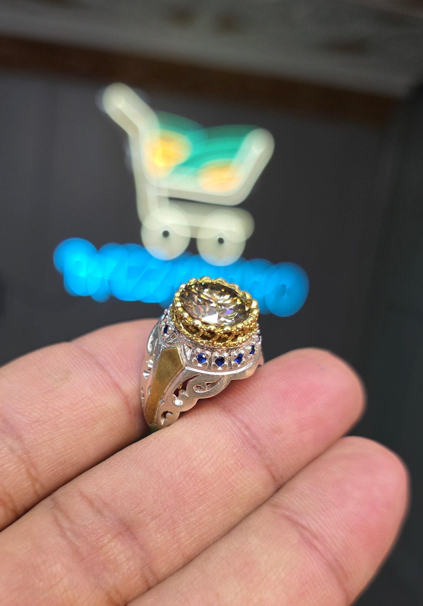 Premium Quality Vintage Style Golden Moissanite Ring