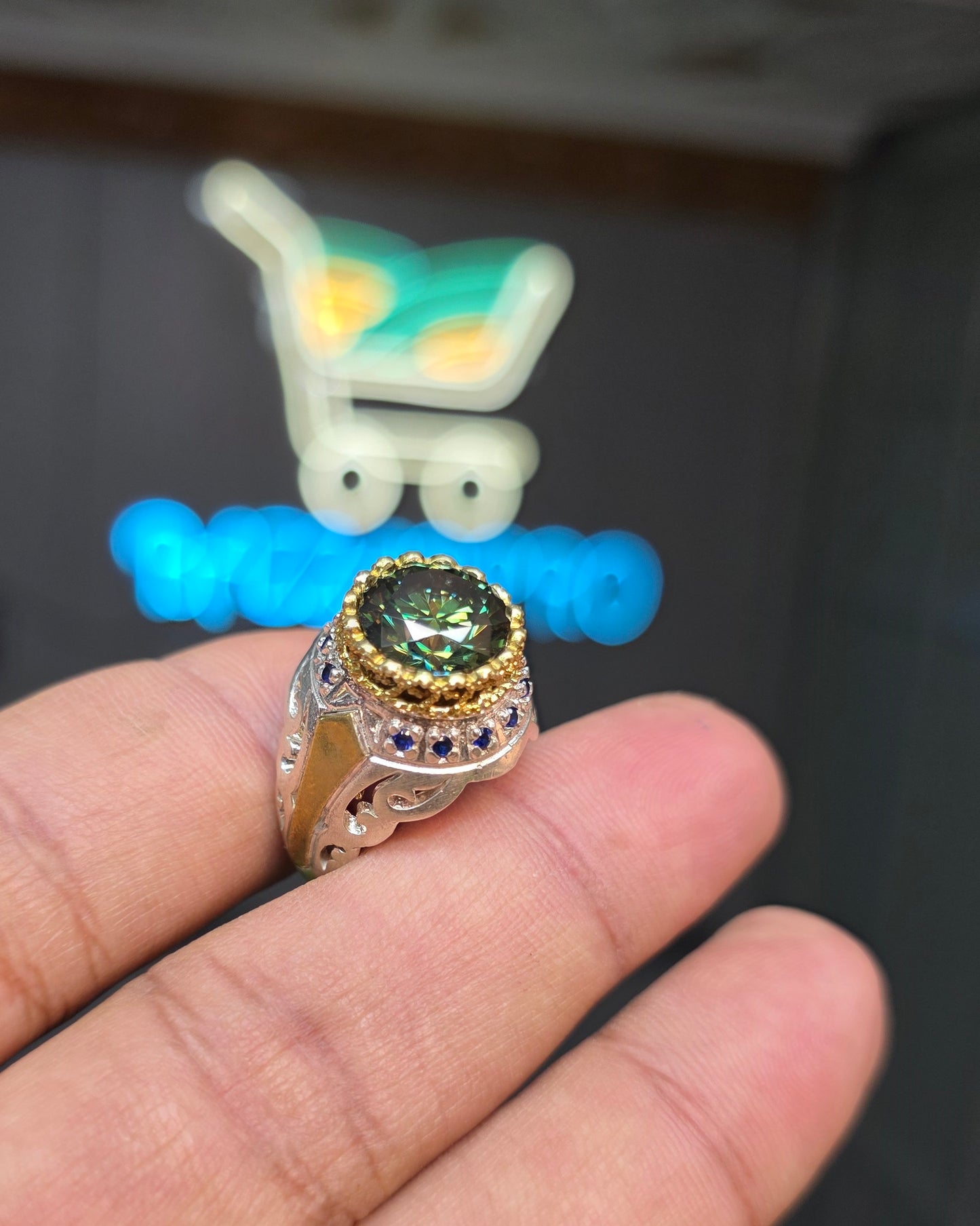 Premium Quality Vintage Style Green Moissanite Ring