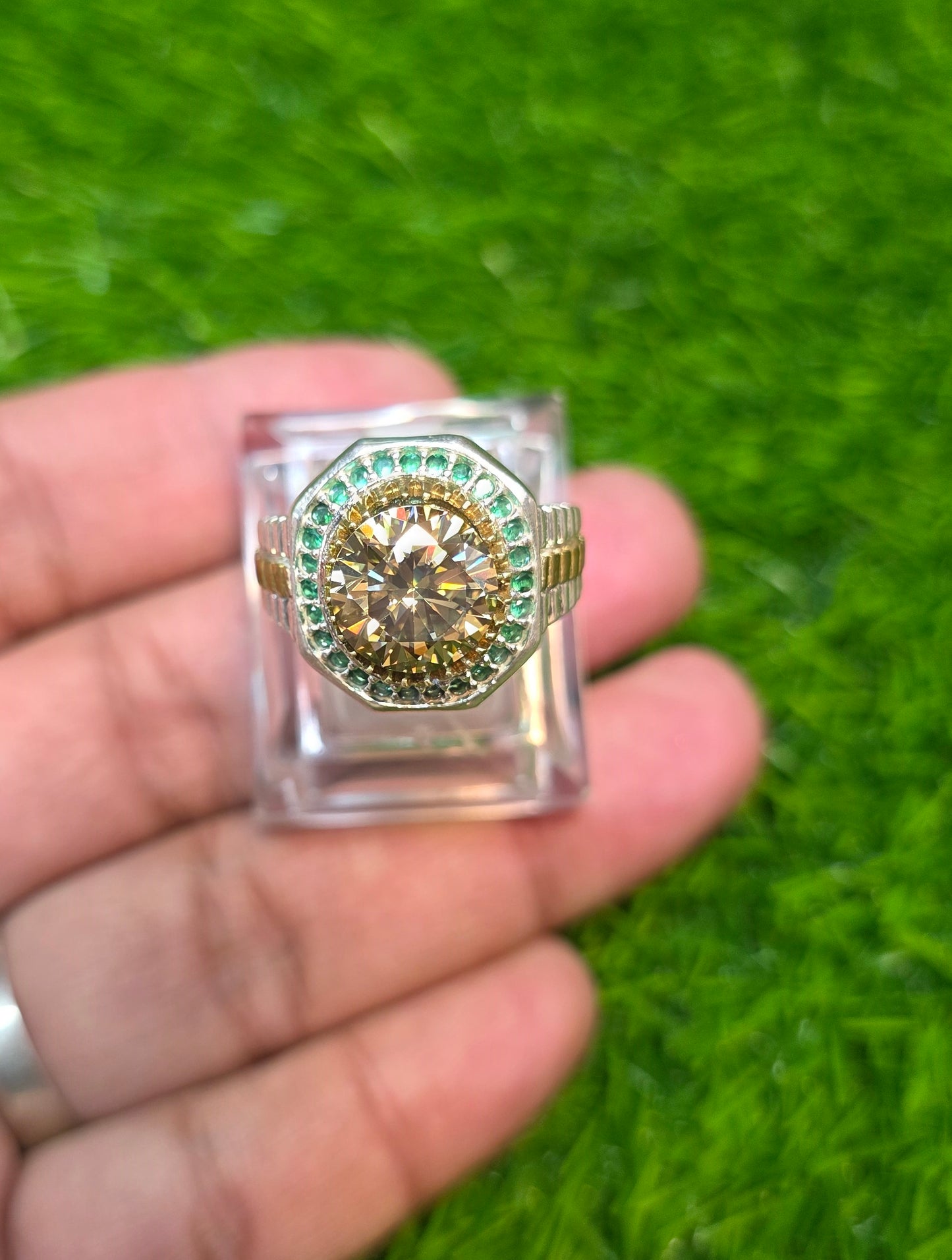 Premium Quality Rolex Style Golden Moissanite Ring