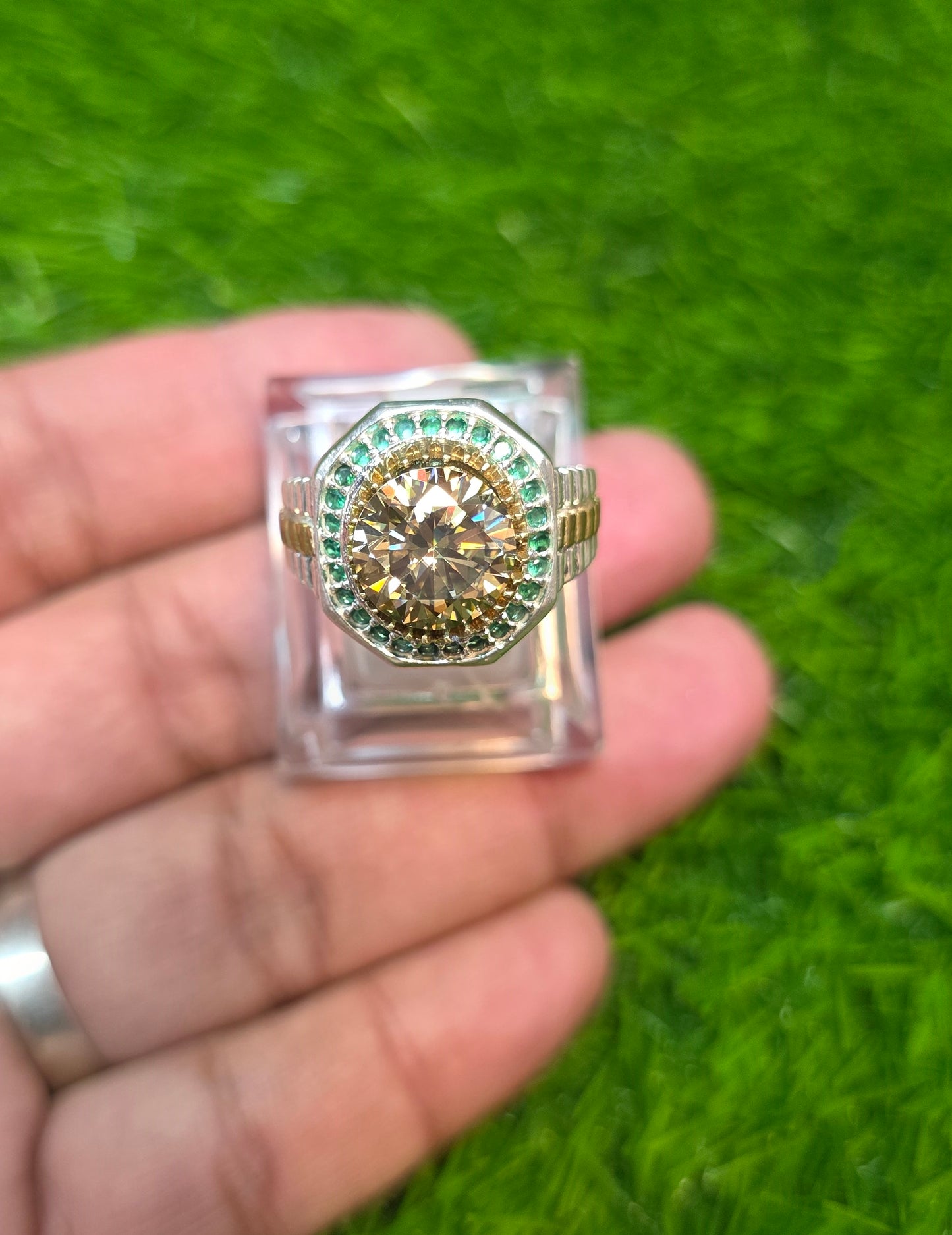 Premium Quality Rolex Style Golden Moissanite Ring