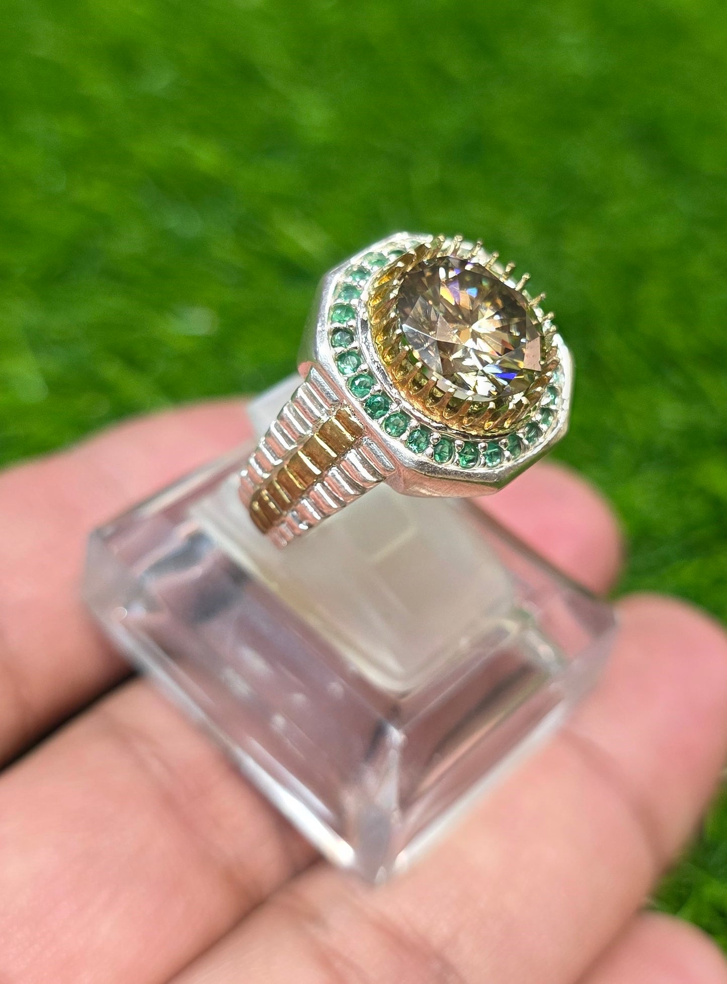 Premium Quality Rolex Style Golden Moissanite Ring