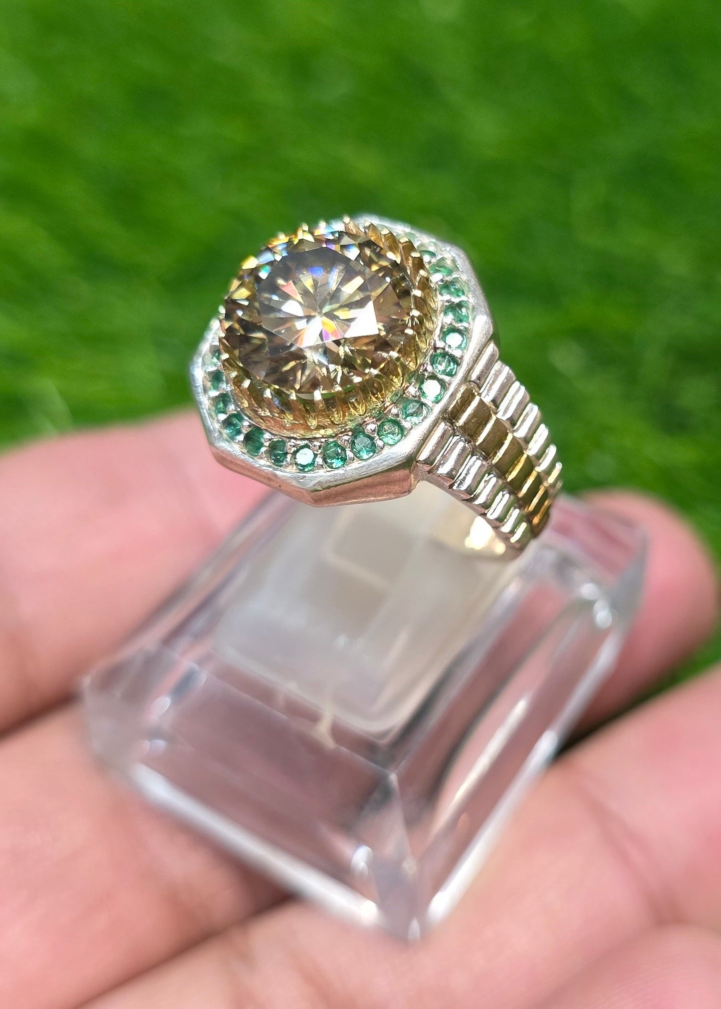 Premium Quality Rolex Style Golden Moissanite Ring