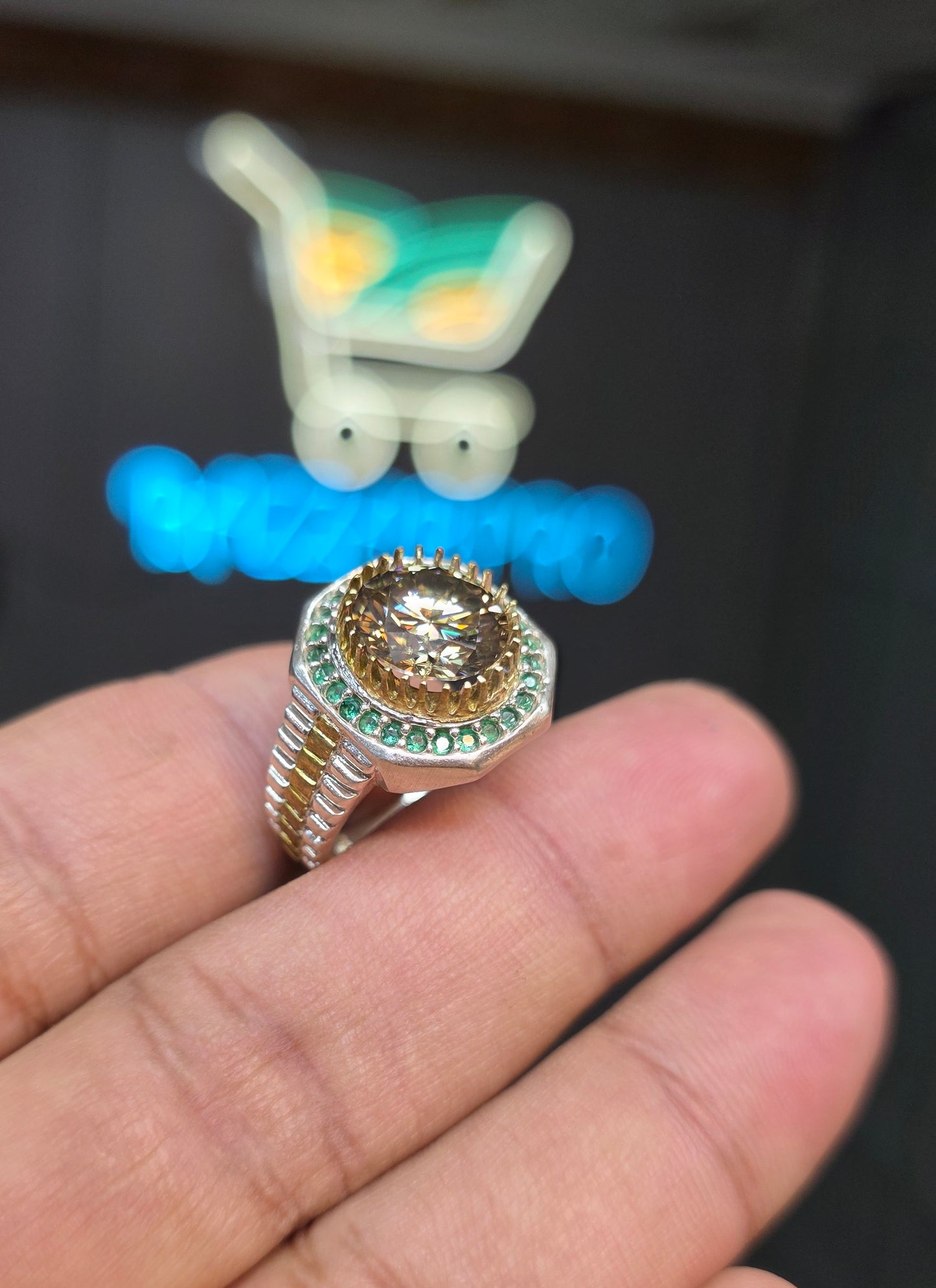 Premium Quality Rolex Style Golden Moissanite Ring