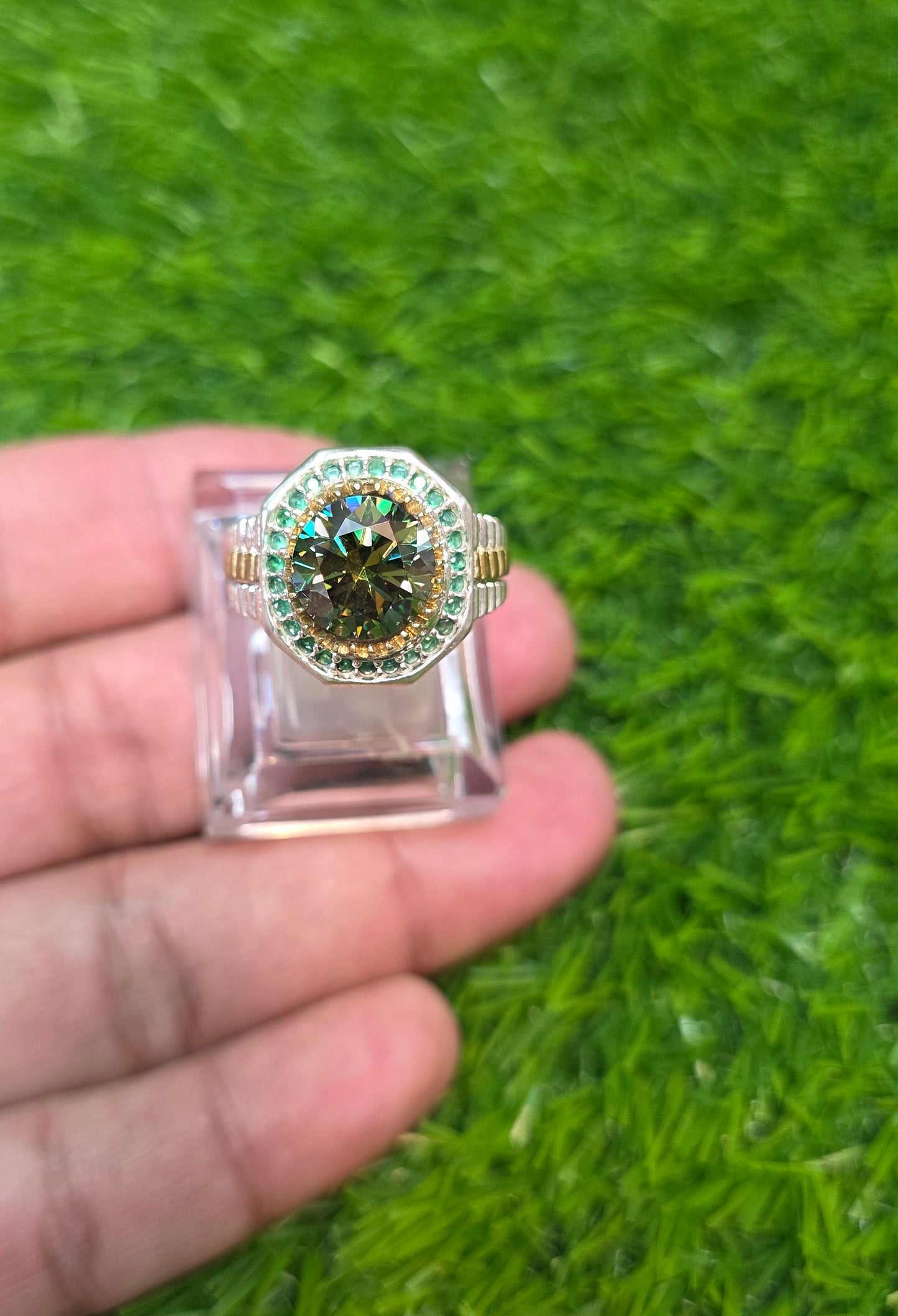 Premium Quality Rolex Style Green Moissanite Ring