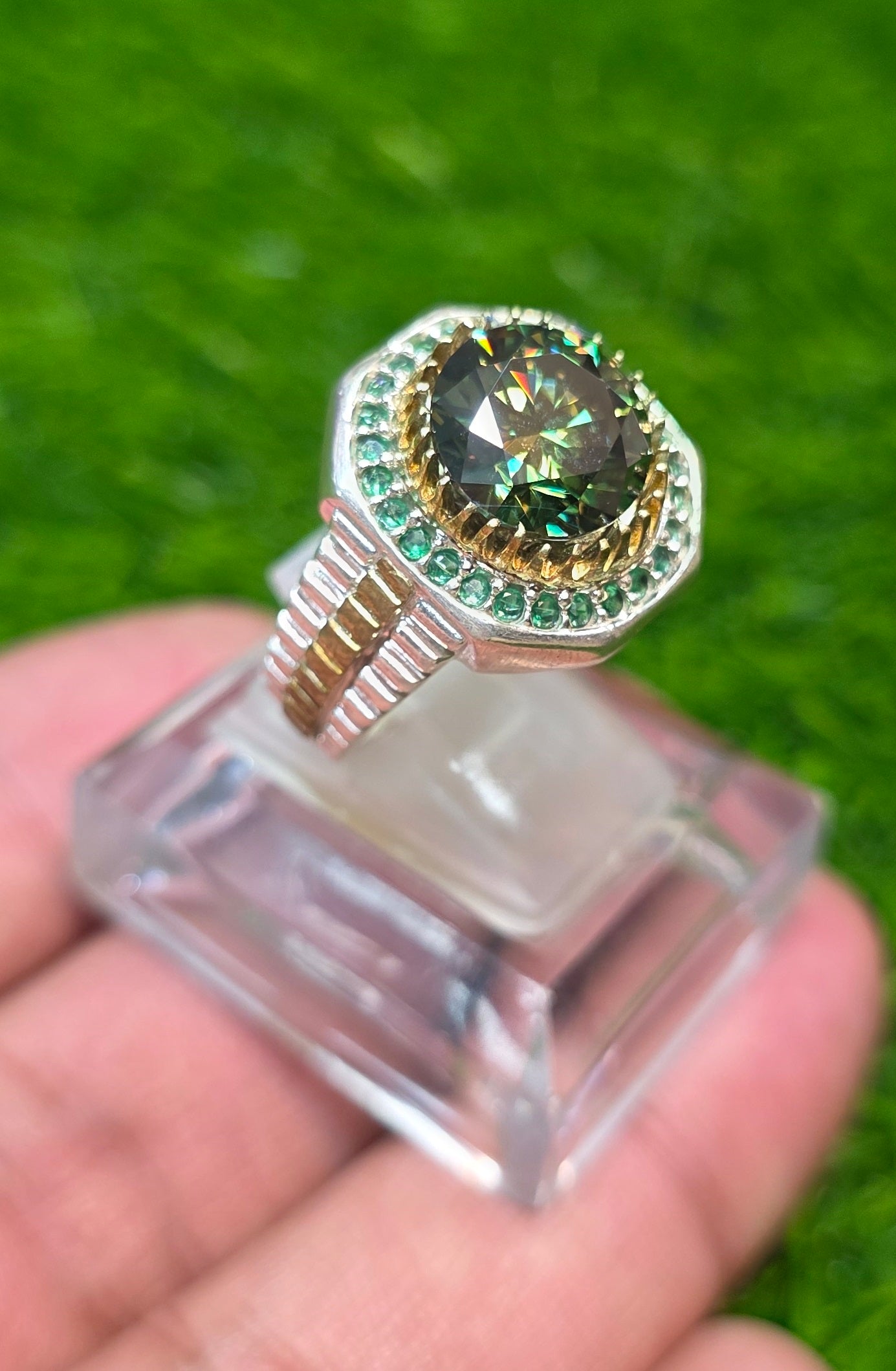 Premium Quality Rolex Style Green Moissanite Ring