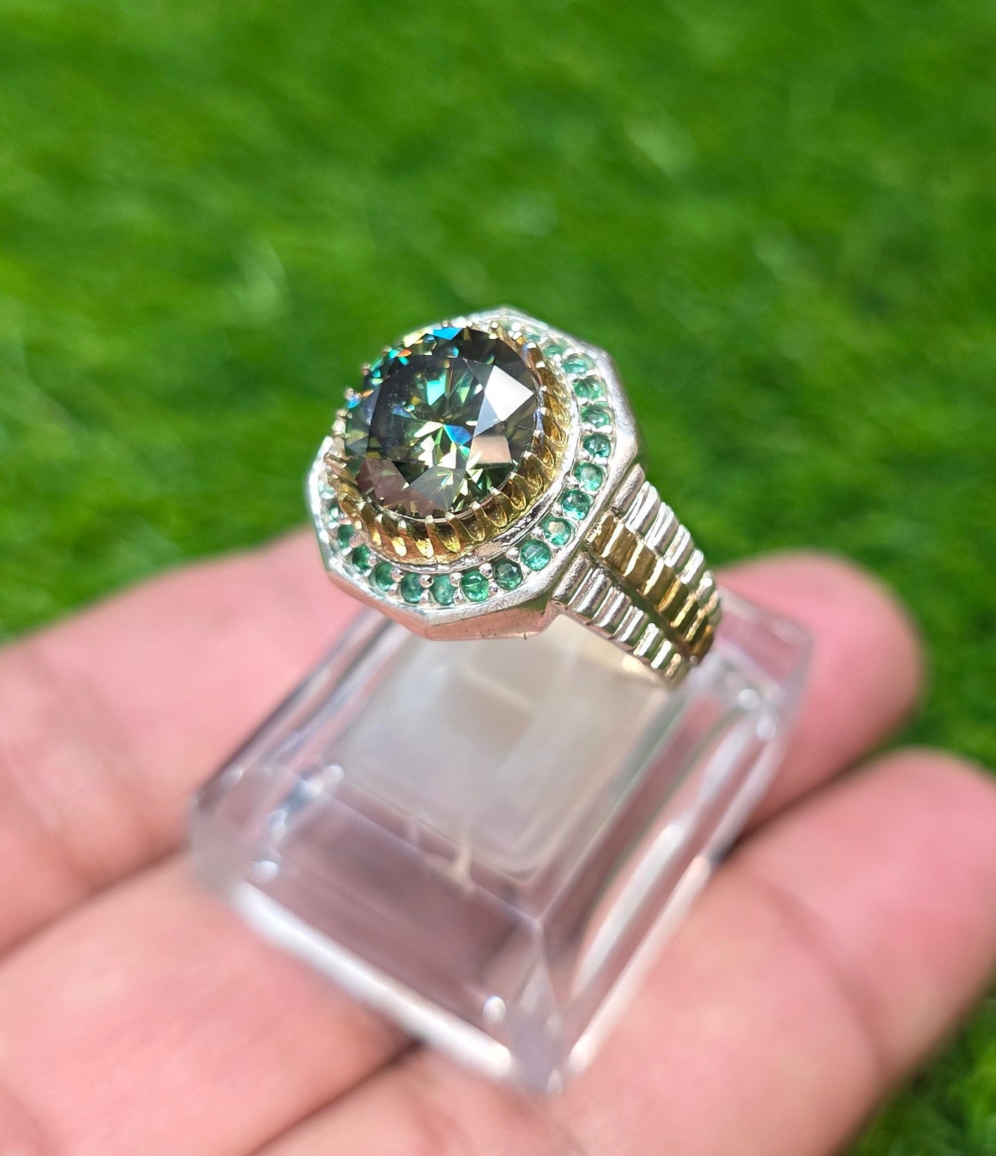 Premium Quality Rolex Style Green Moissanite Ring