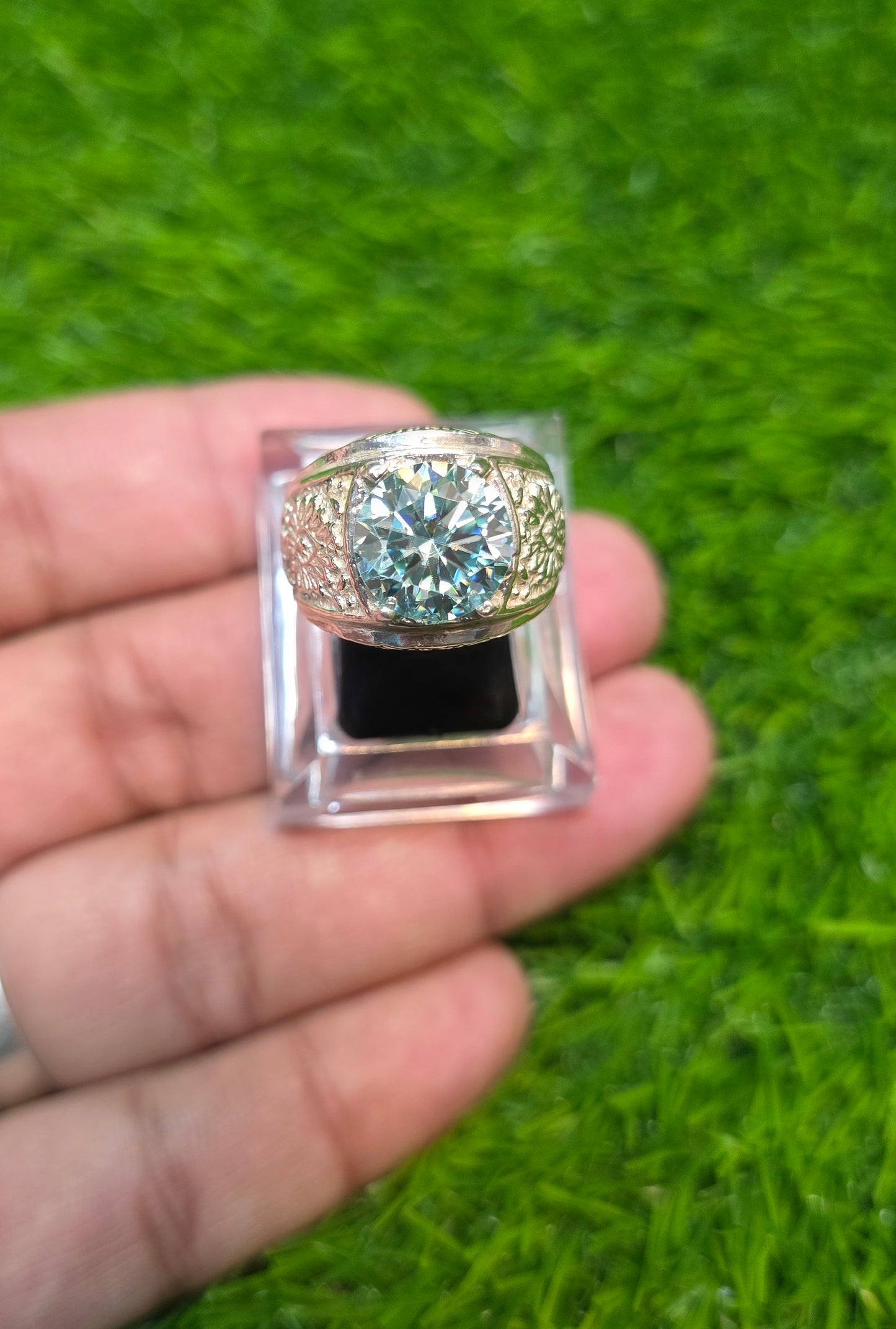 Premium Quality Aqua Moissanite Ring