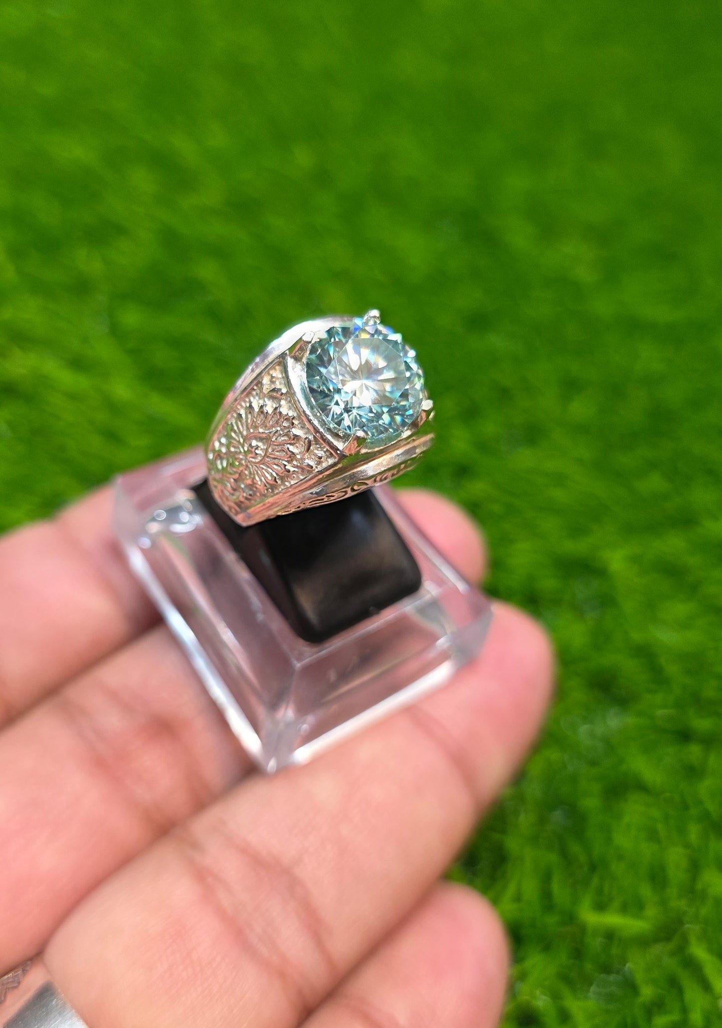 Premium Quality Aqua Moissanite Ring