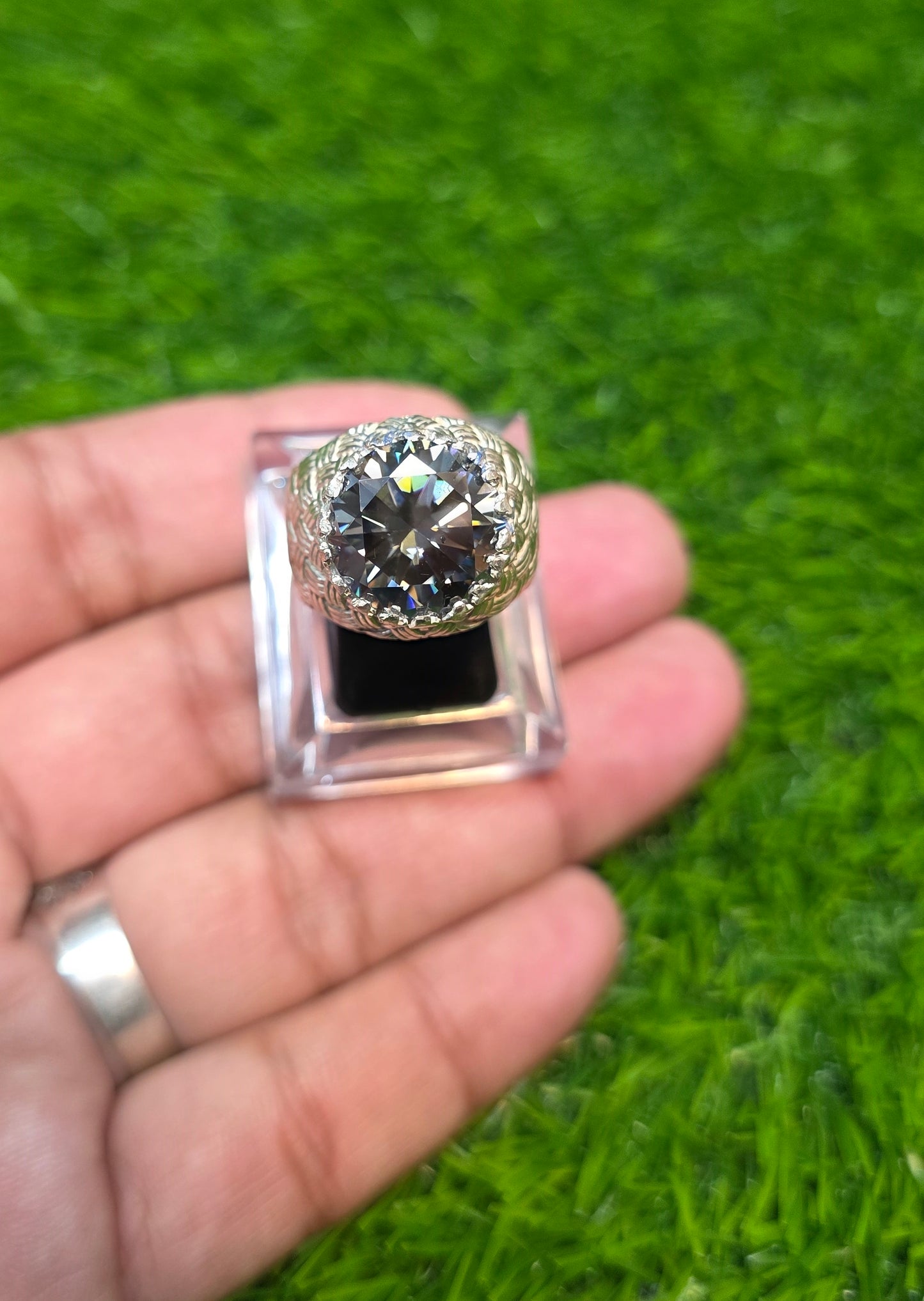 Premium Quality Greyish Black Moissanite Ring