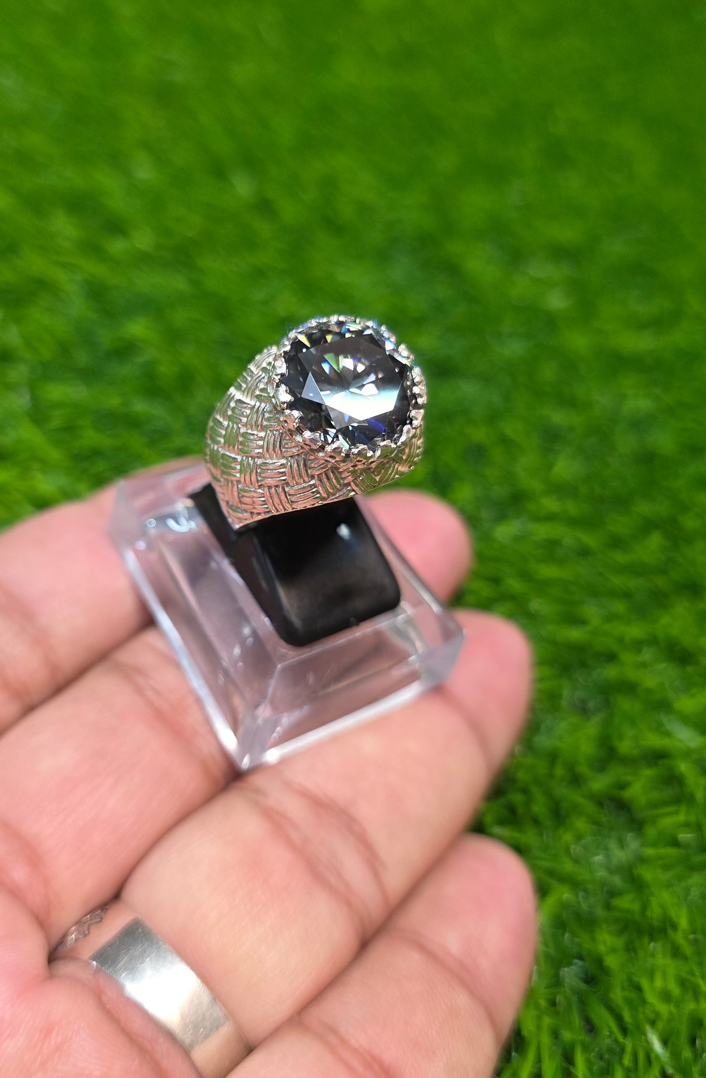 Premium Quality Greyish Black Moissanite Ring