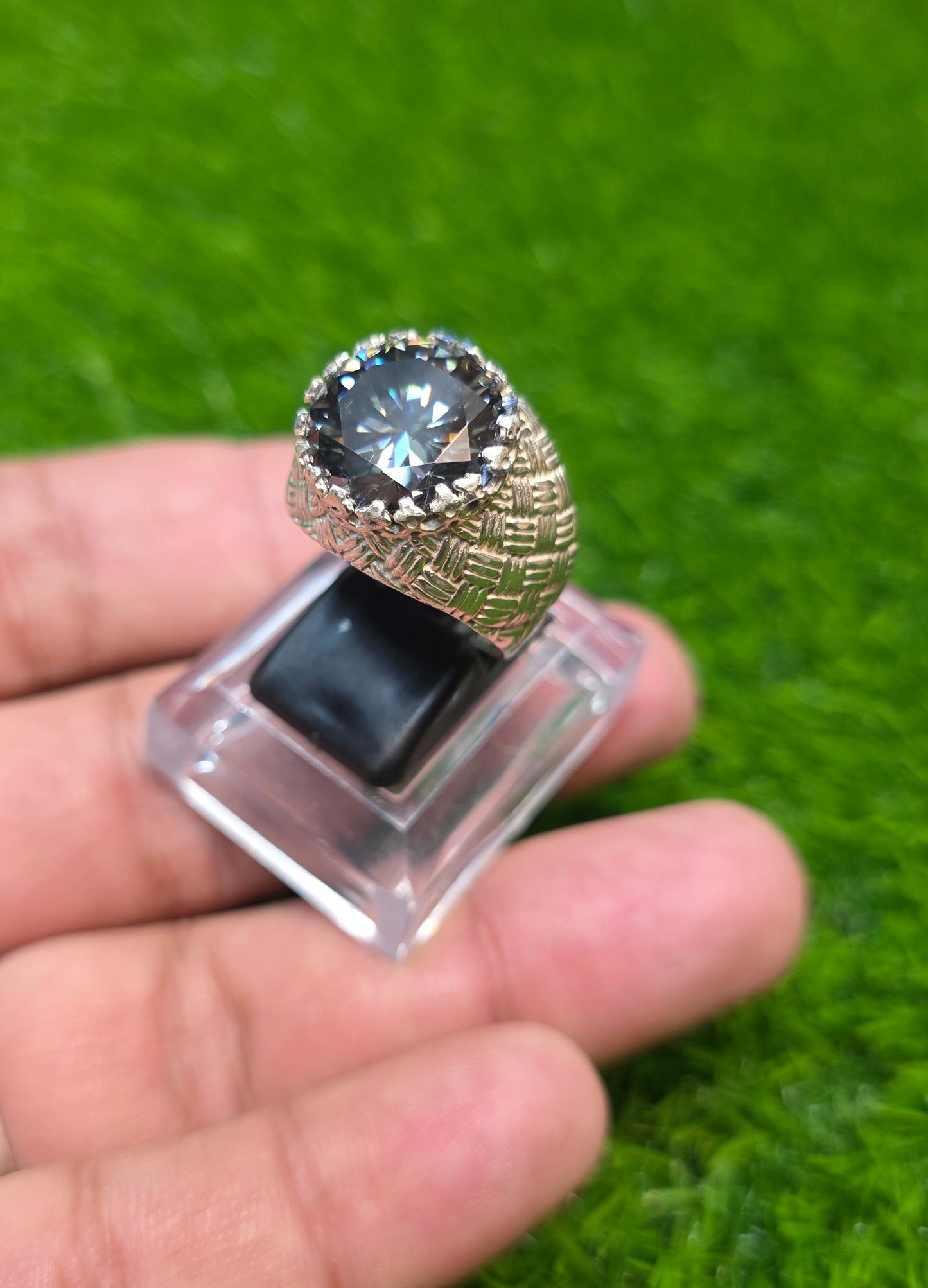 Premium Quality Greyish Black Moissanite Ring