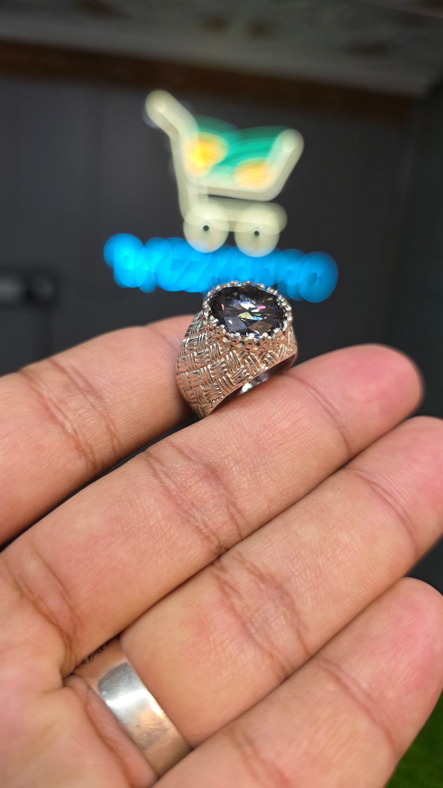 Premium Quality Greyish Black Moissanite Ring