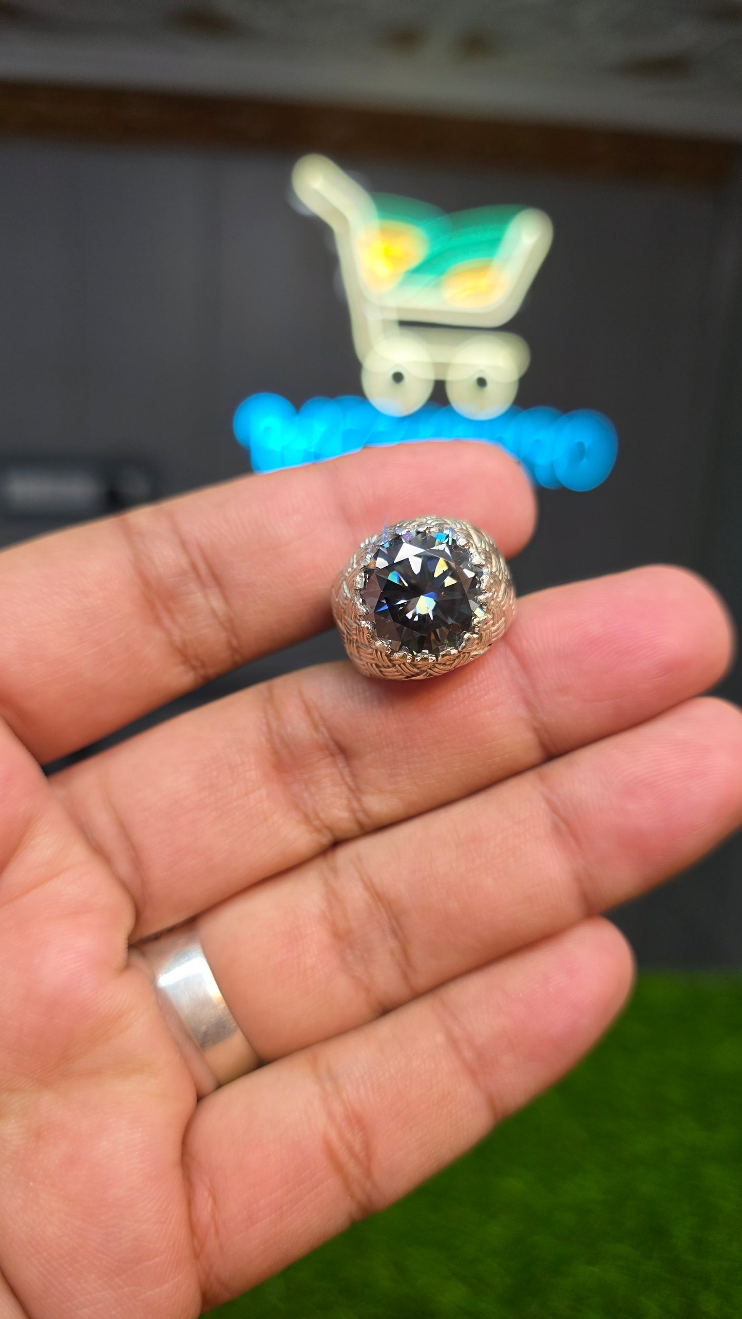 Premium Quality Greyish Black Moissanite Ring