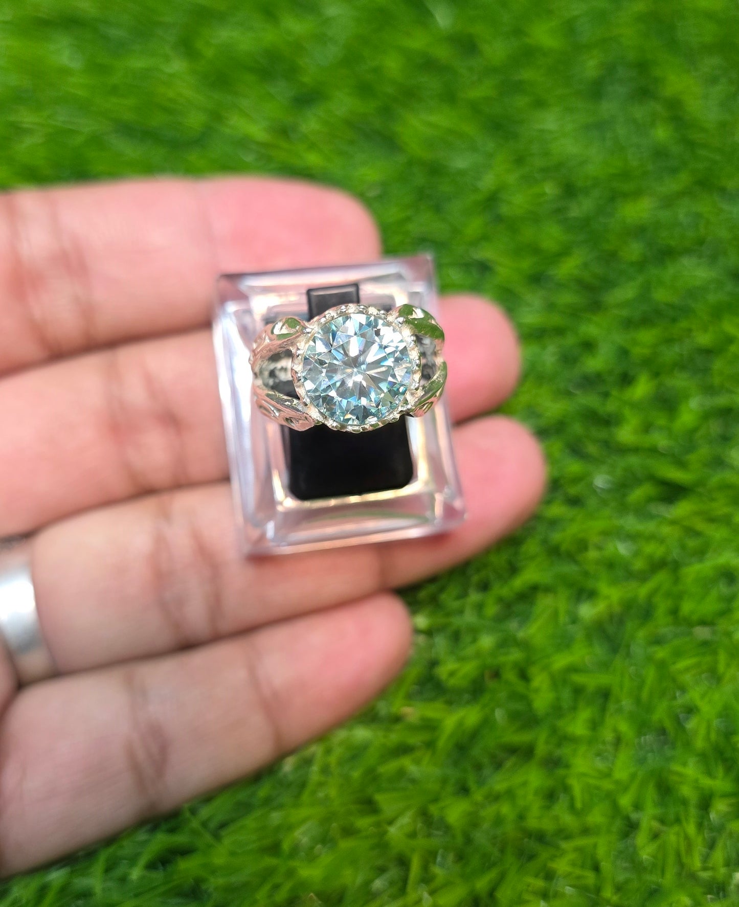 Premium Quality Aqua Moissanite Ring