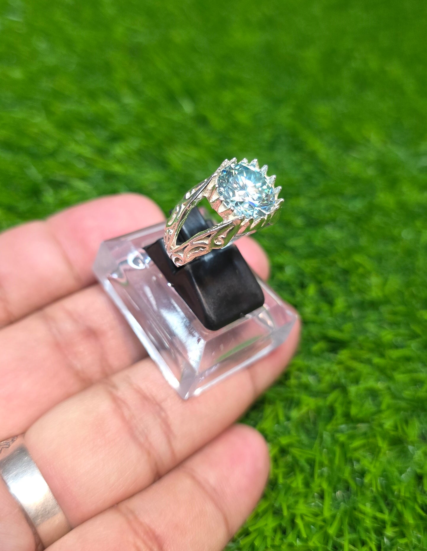 Premium Quality Aqua Moissanite Ring