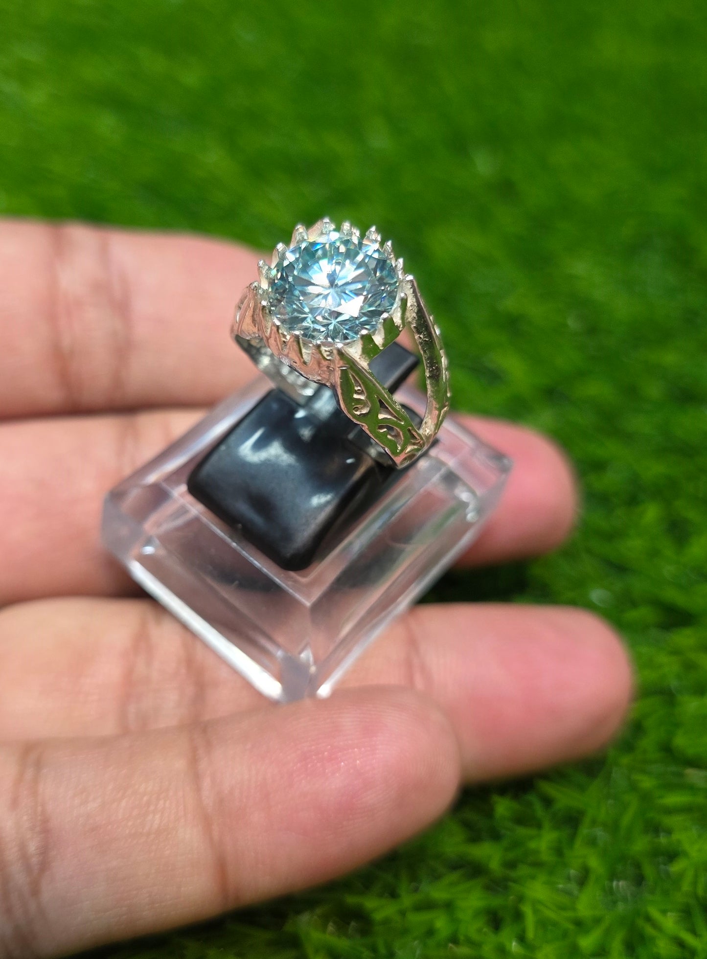 Premium Quality Aqua Moissanite Ring