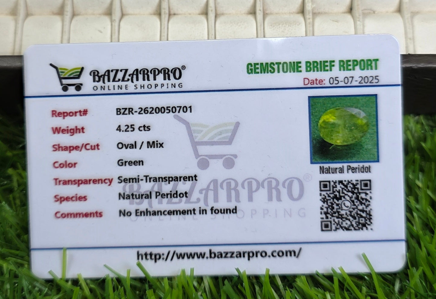 Natural Peridot Stone With Lab Certificate