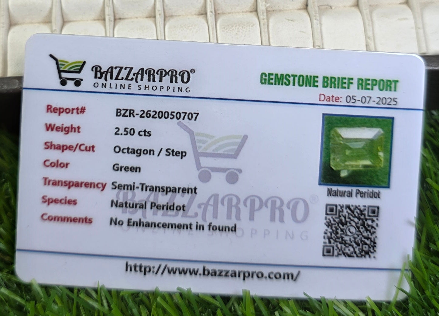 Natural Peridot Stone With Lab Certificate
