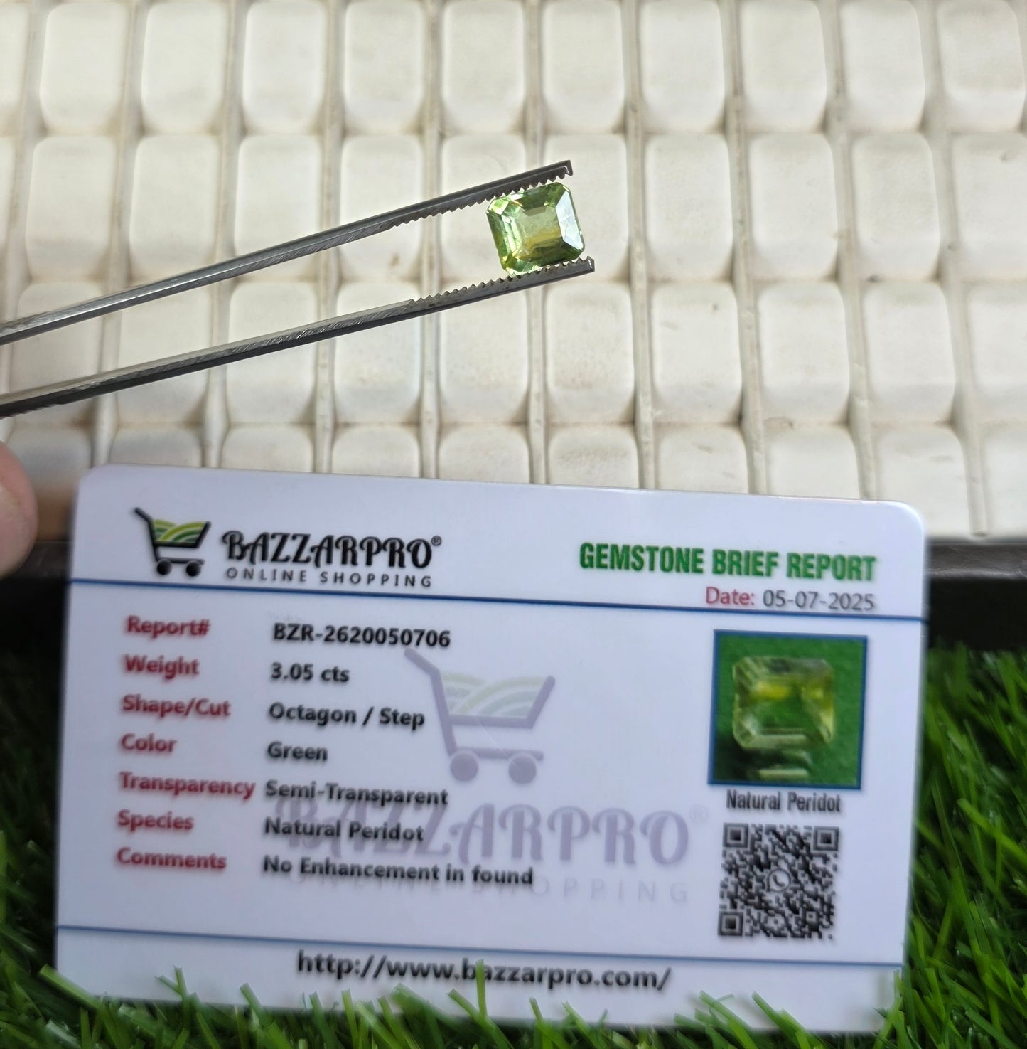 Natural Peridot Stone With Lab Certificate