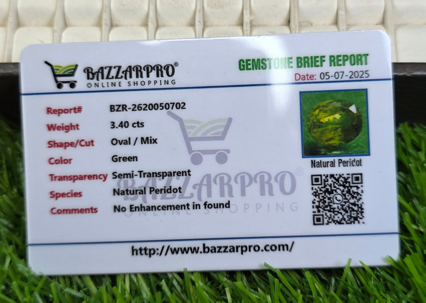 Natural Peridot Stone With Lab Certificate
