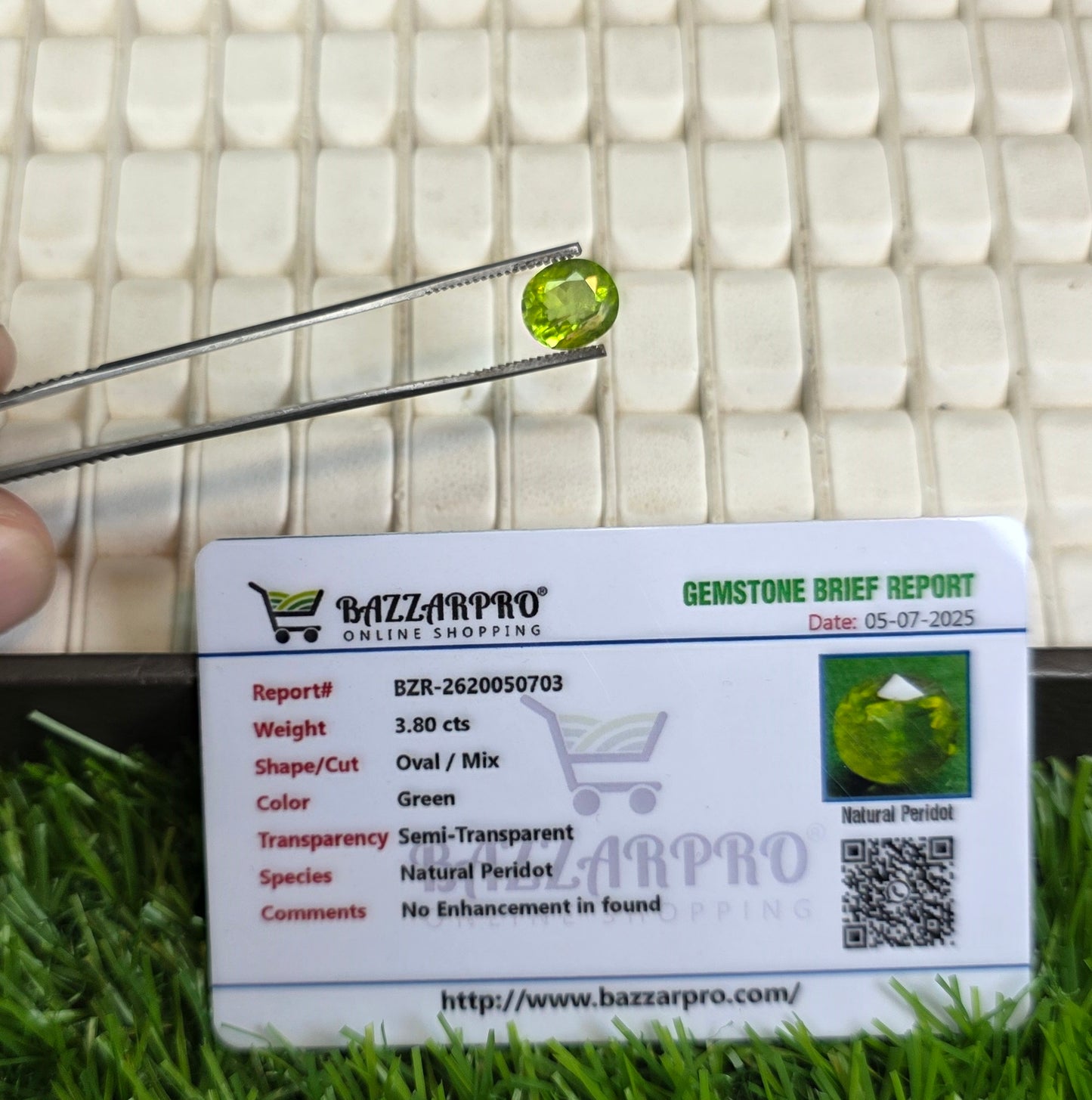 Natural Peridot Stone With Lab Certificate