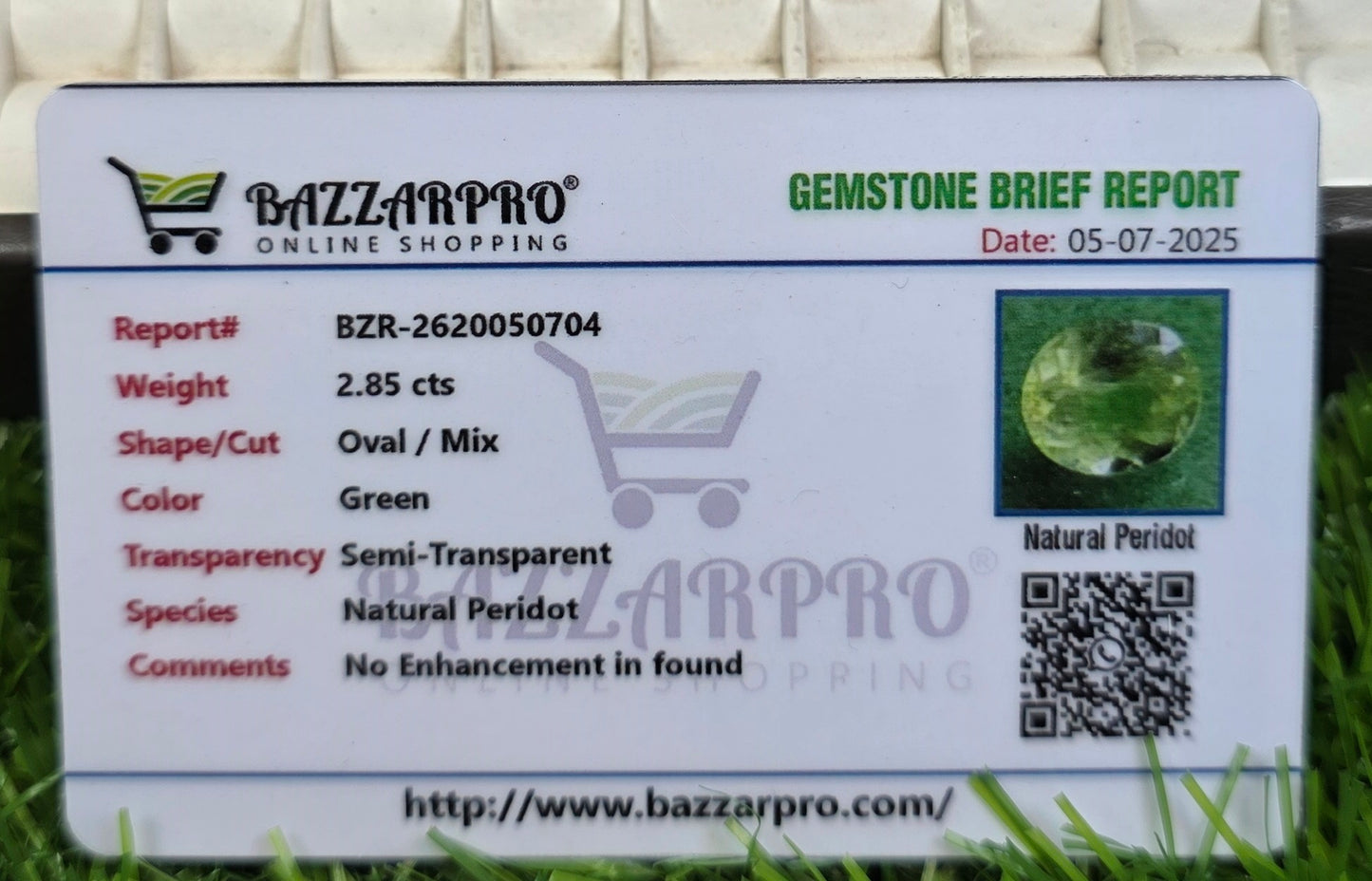 Natural Peridot Stone With Lab Certificate