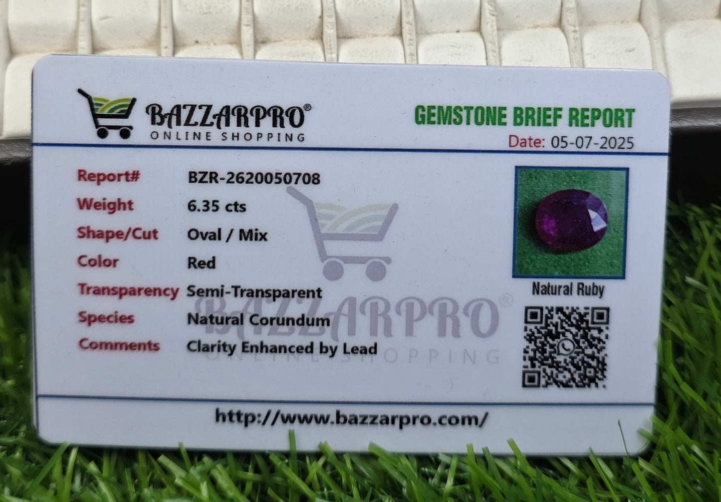 Natural Ruby Stone With Lab Certificate
