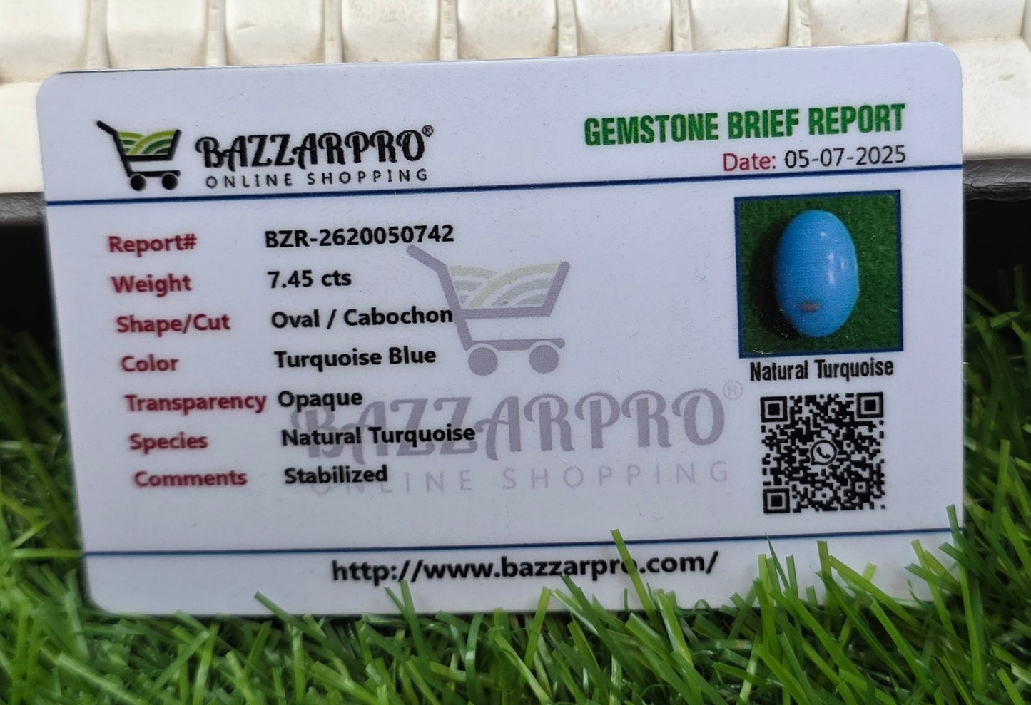 Natural Feroza Stone With Lab Certificate